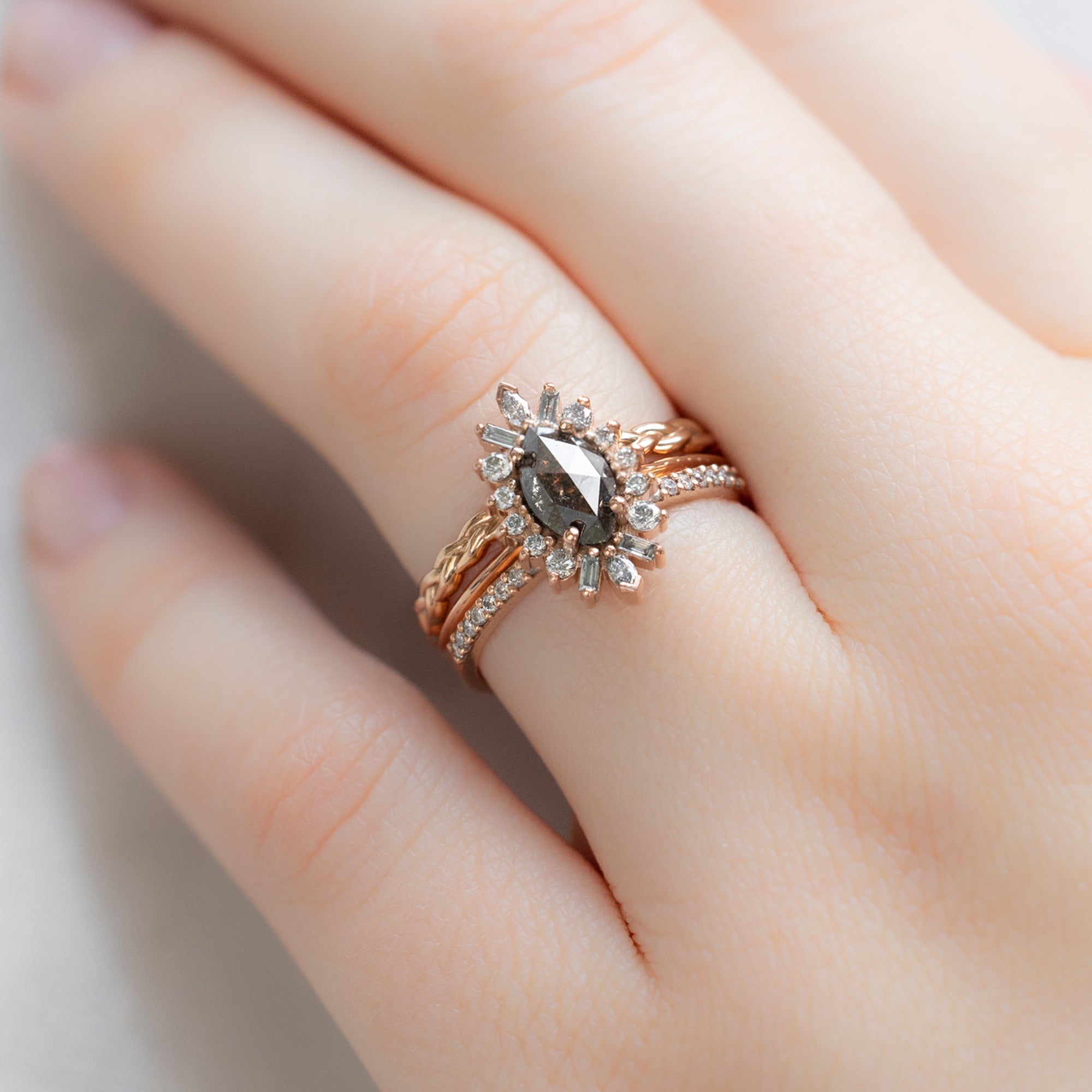 The Camellia Ring | Build Your Own Marquise Salt and Pepper Diamond Engagement Ring