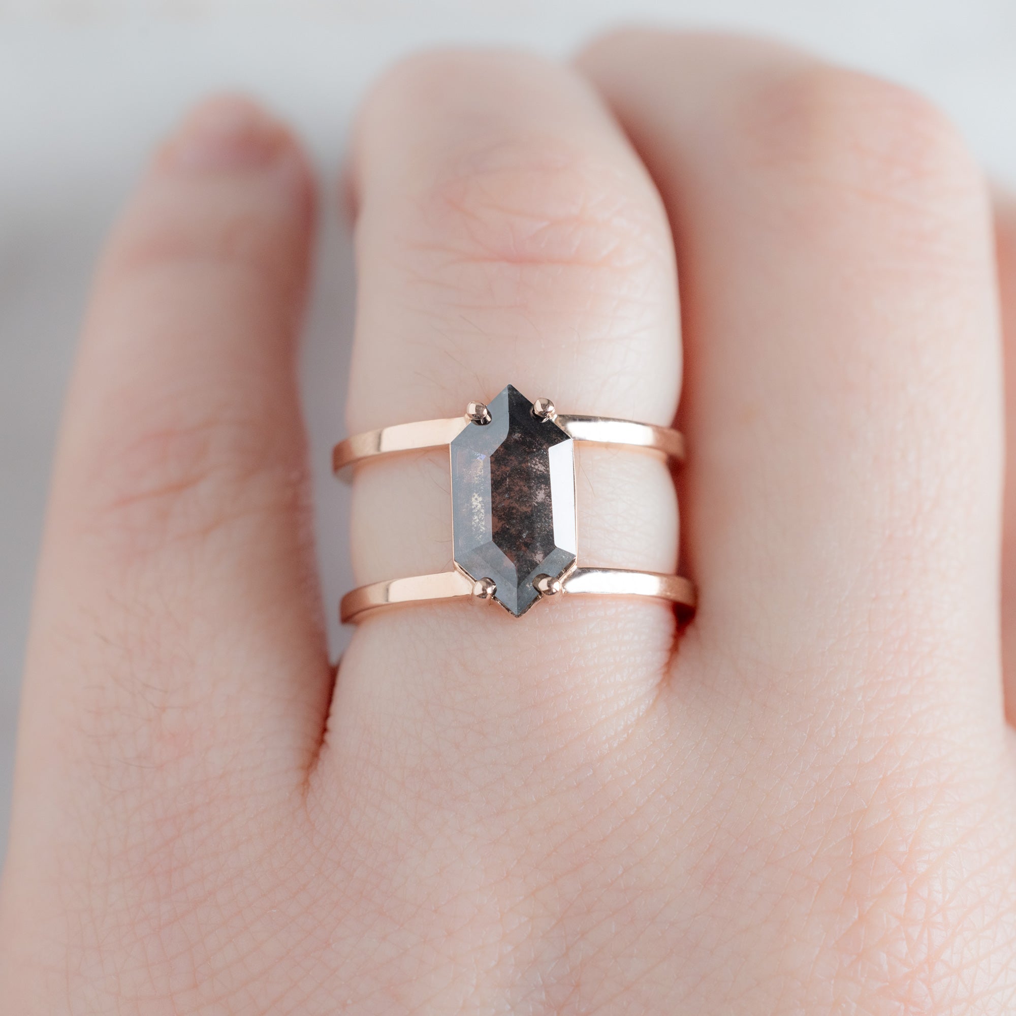 The Poppy Ring | 1.13ct Lab Grown Hexagon Salt and Pepper Diamond