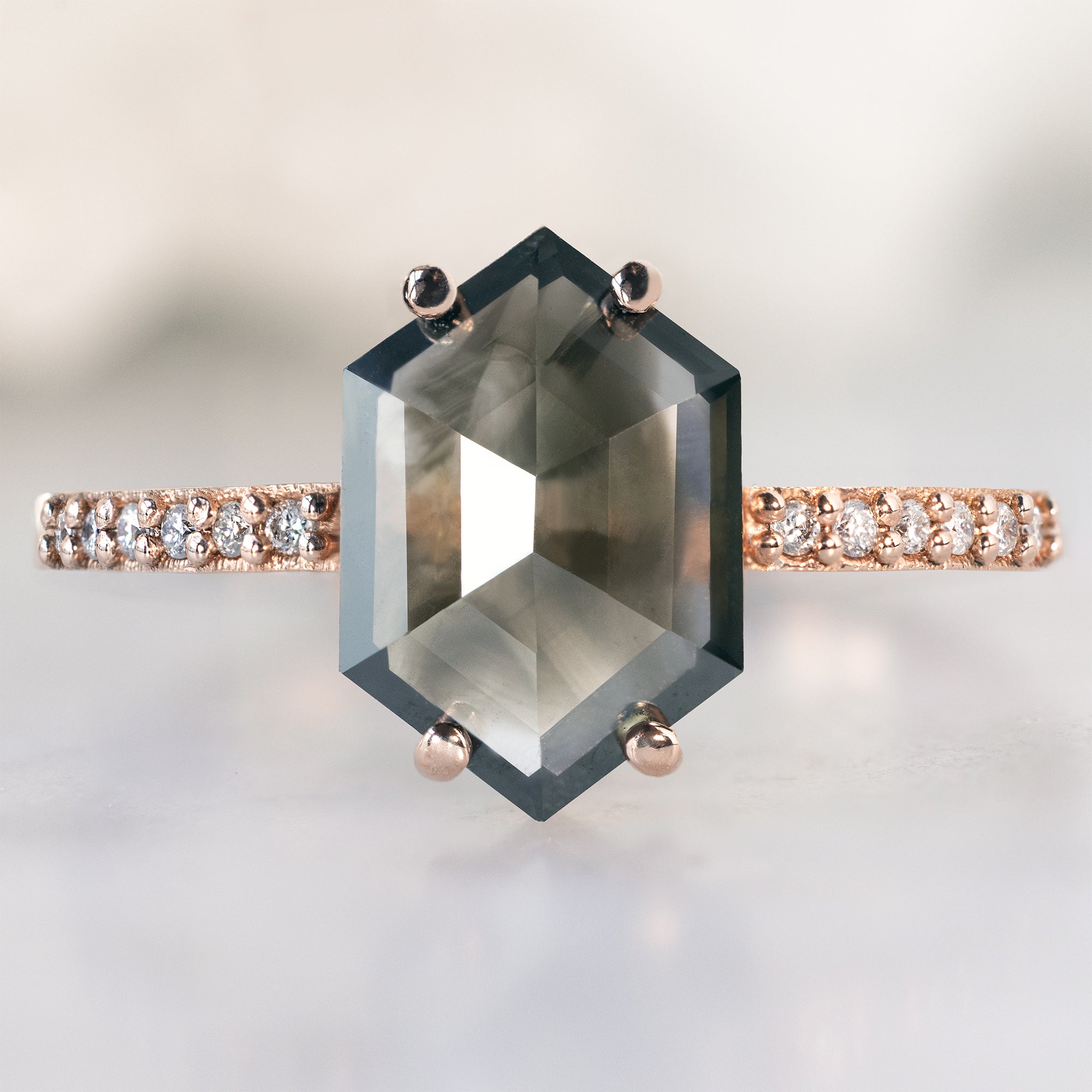 Alexis Russell  Engagement Rings The Willow Ring | with a 1.40ct Hexagon Black Diamond in 14K Rose Gold
