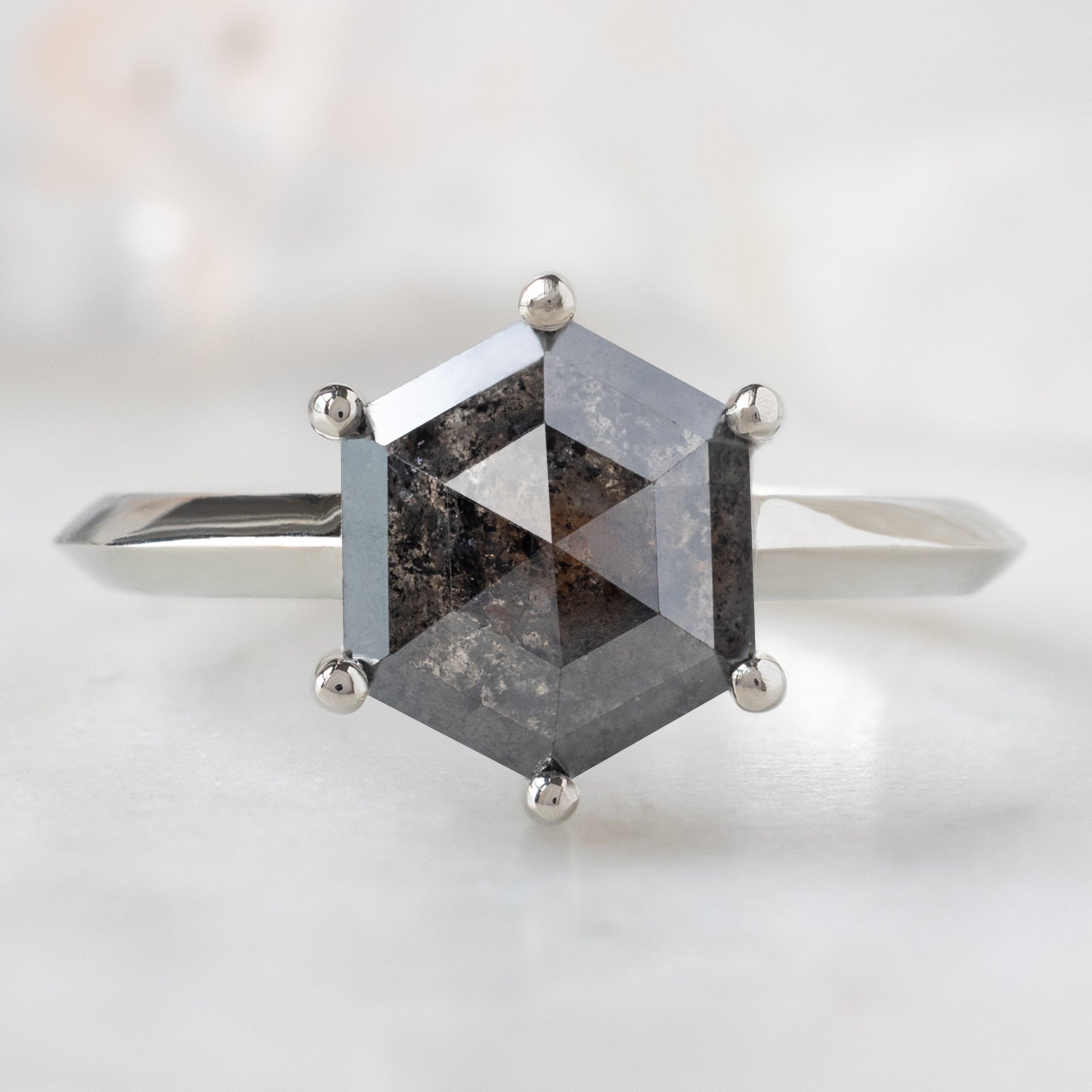 The Bryn Ring | 2.33ct Black Hexagon Diamond in 14K White Gold