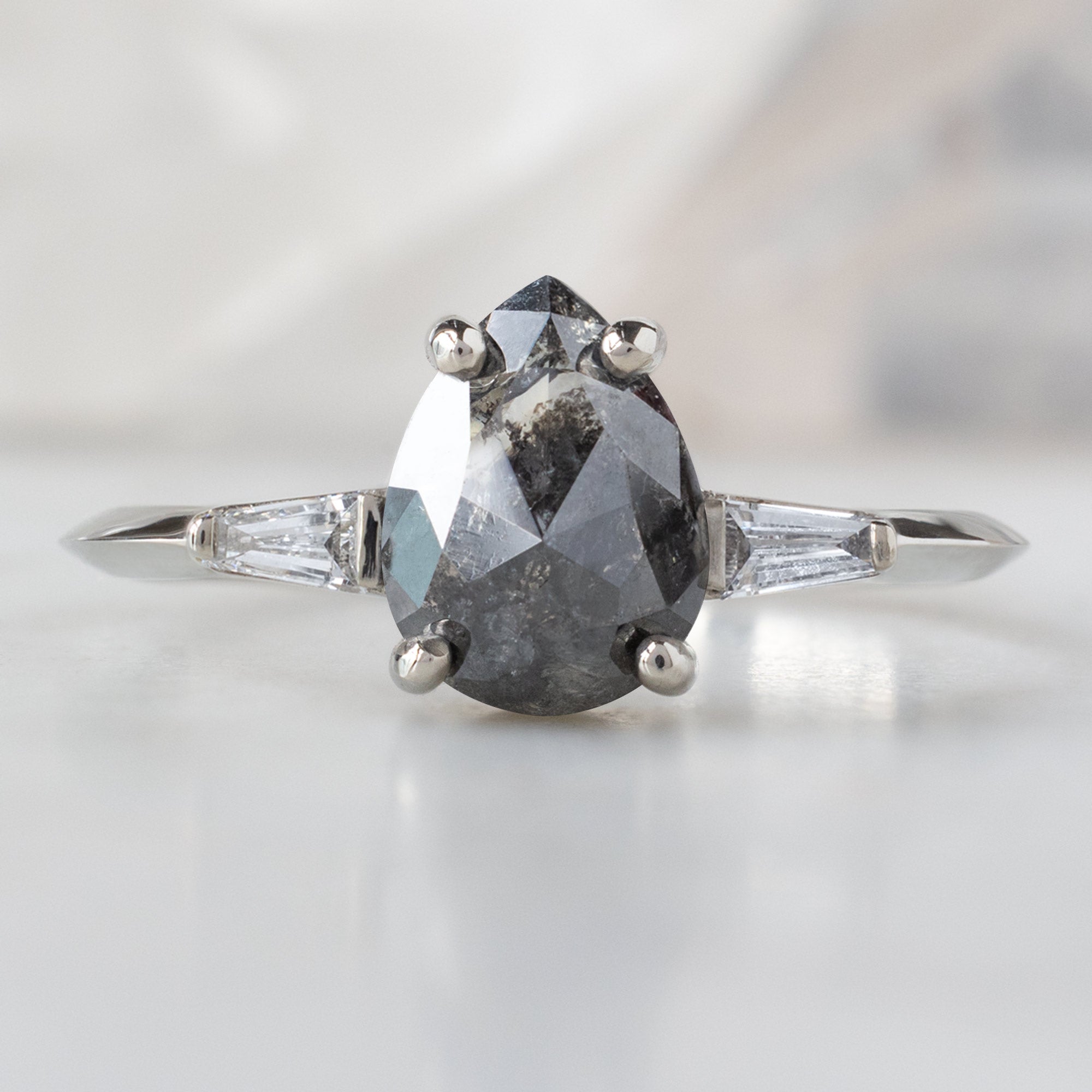 The Ash Ring | 1.24ct Pear Black Diamond in 14K White Gold