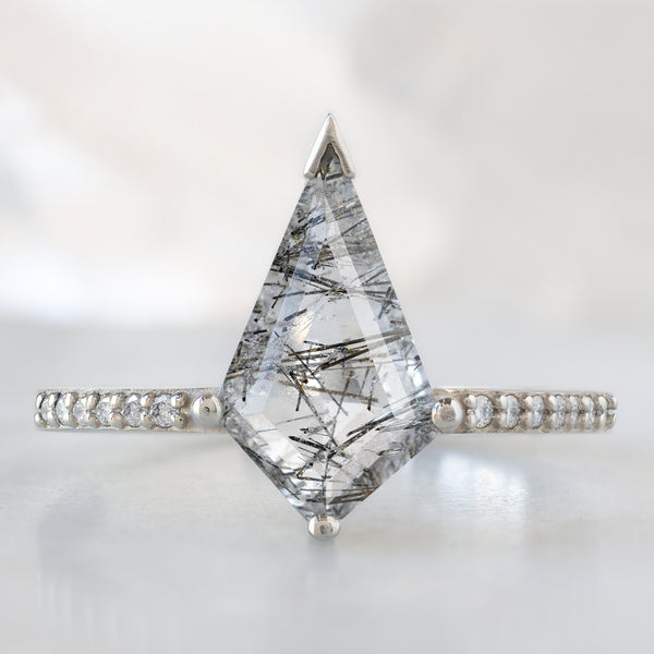 The Willow Ring with a 1.53ct Kite Tourmaline in Quartz in 14K White Gold on White Marble