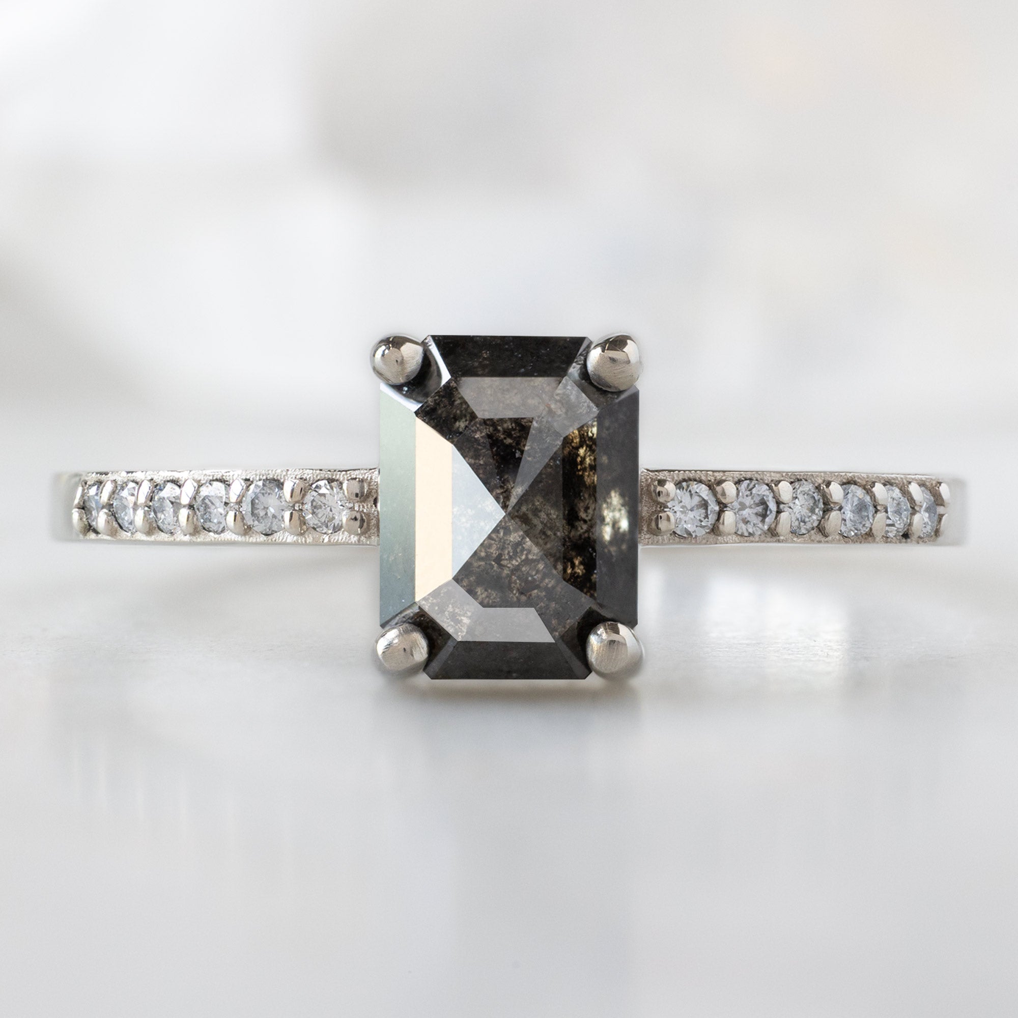 The Willow Ring | 1.05ct Emerald Cut Black Diamond in 14K White Gold