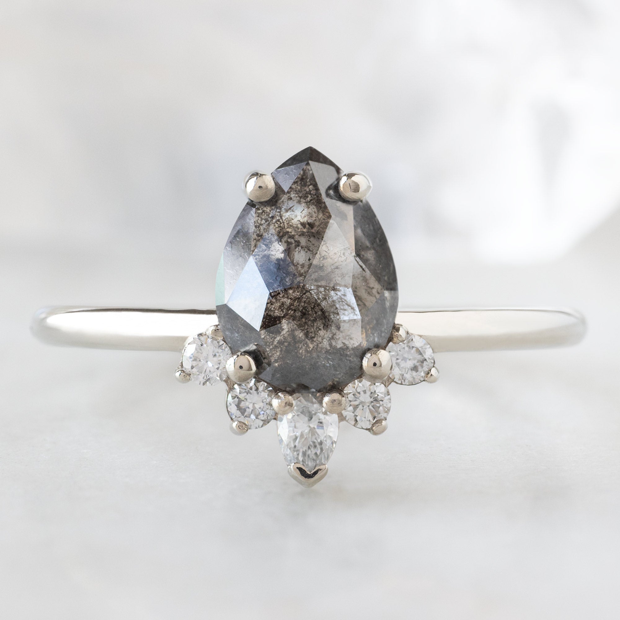 The Aster Ring | 1.32ct Pear Black Diamond in 14K White Gold