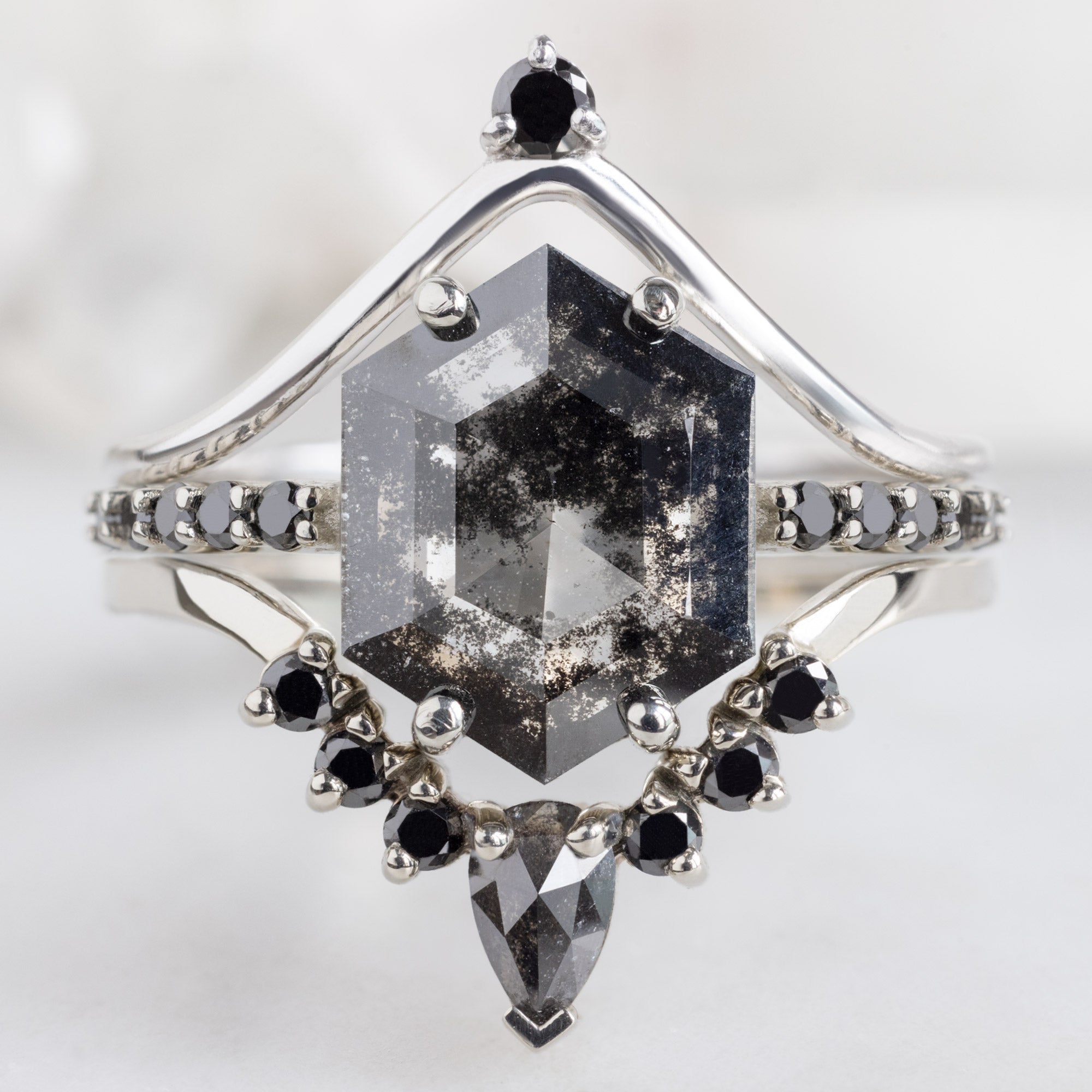 buy:black-diamond-crown-stacking-band-14k-or-18k-rose-gold,the-luxe-willow-ring-2-17ct-lab-grown-salt-and-pepper-hexagon-diamond-in-14k-white-gold,pear-black-diamond-sunburst-stacking-band-14k-gold