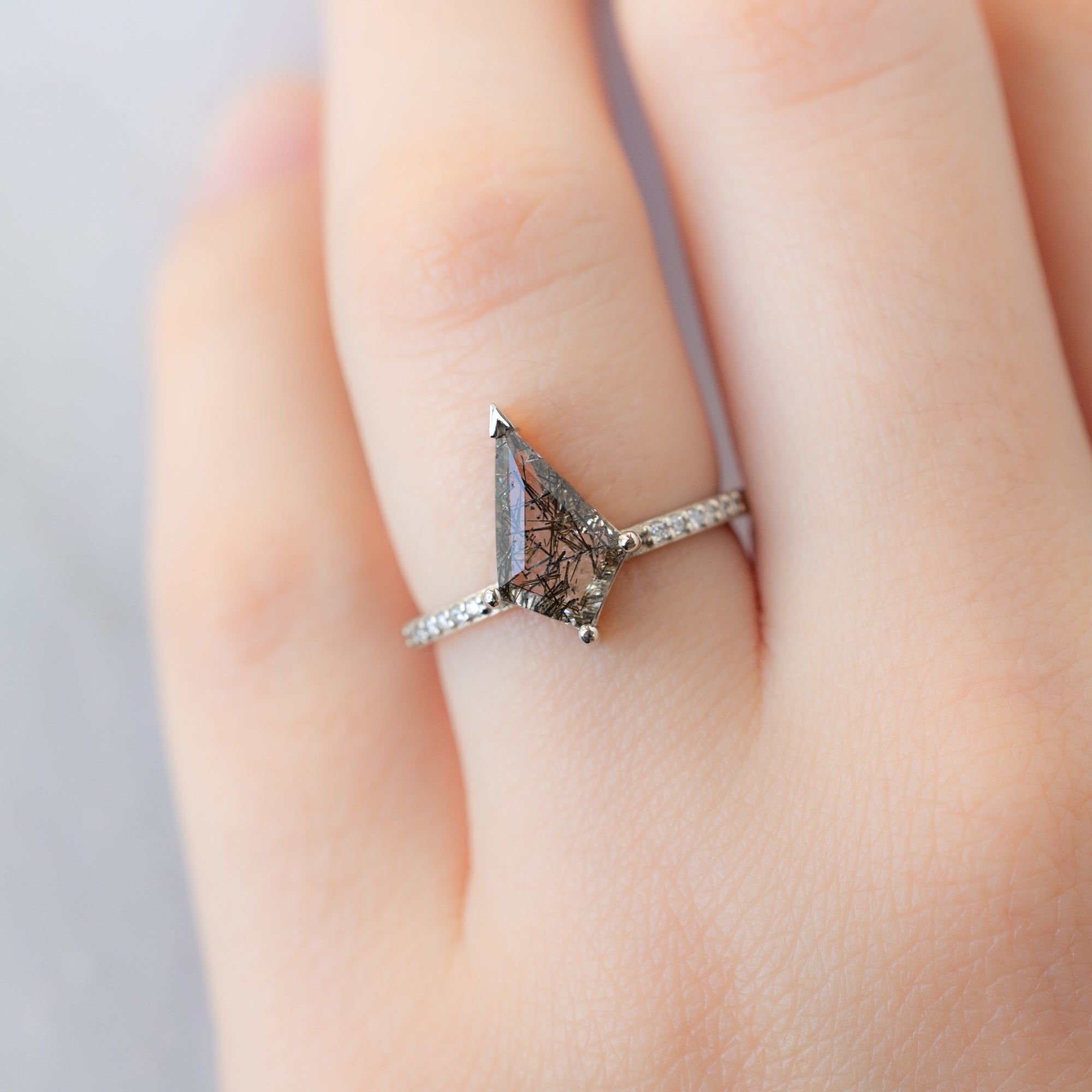 The Willow Ring with a 1.15ct Kite Tourmaline in Quartz in 14K White Gold  on Model