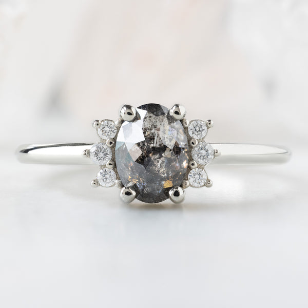 Alexis Russell  Engagement Rings The Sunflower Ring | .76ct Oval Salt and Pepper Diamond in 14K White Gold