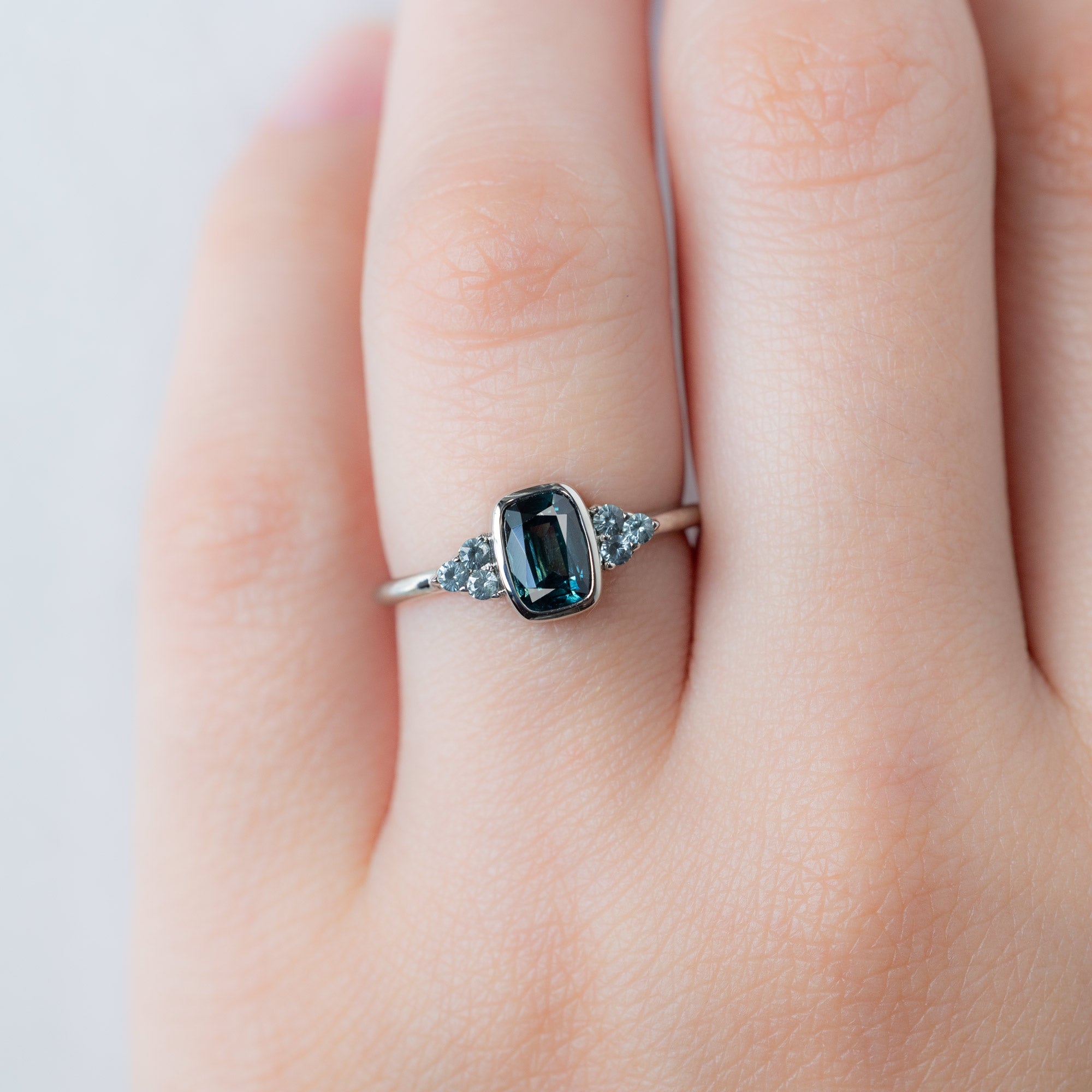 Alexis Russell  Engagement Rings The Ivy Ring | with a 1.24ct Cushion Cut Blue Sapphire in 14K White Gold
