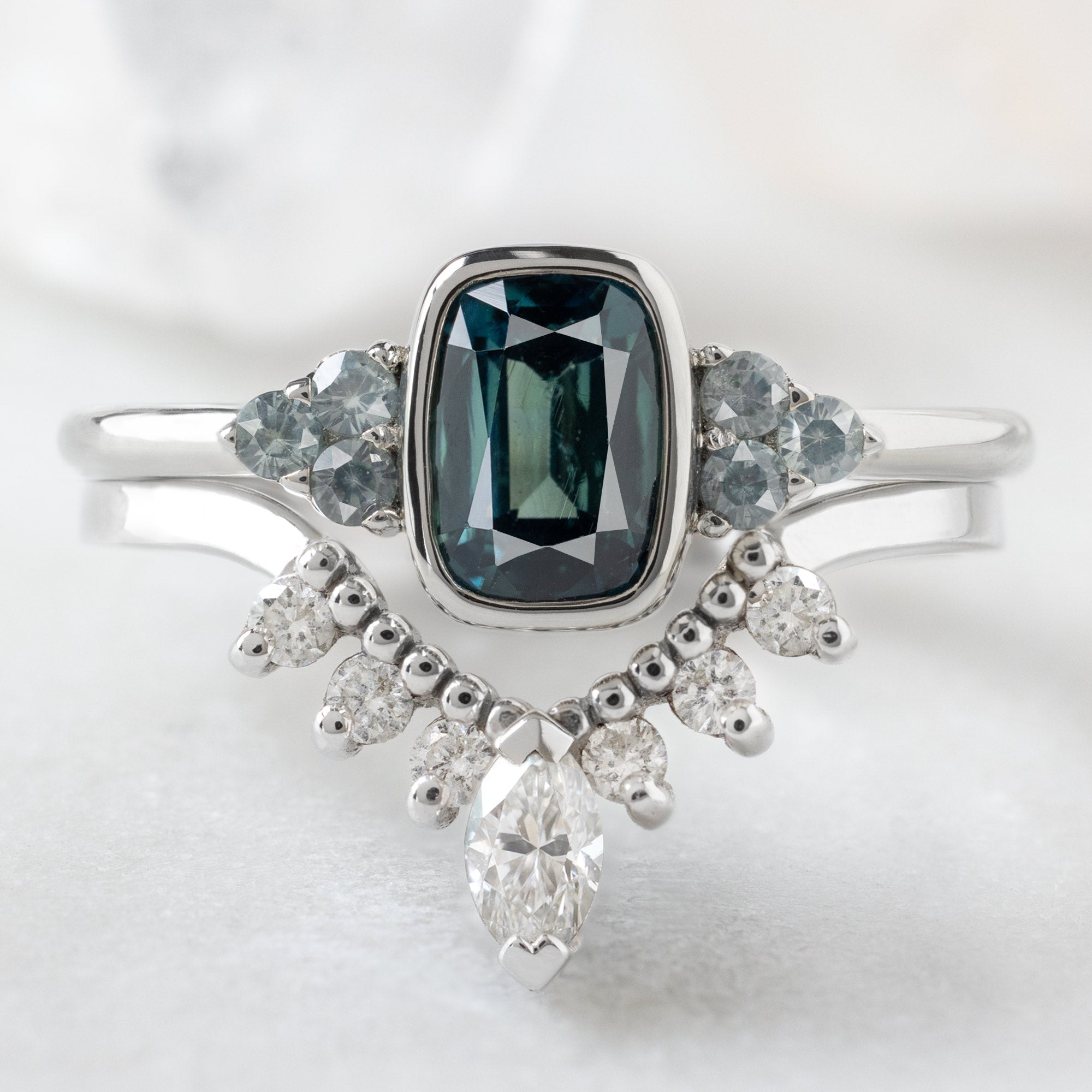 Alexis Russell  Engagement Rings The Ivy Ring | with a 1.24ct Cushion Cut Blue Sapphire in 14K White Gold