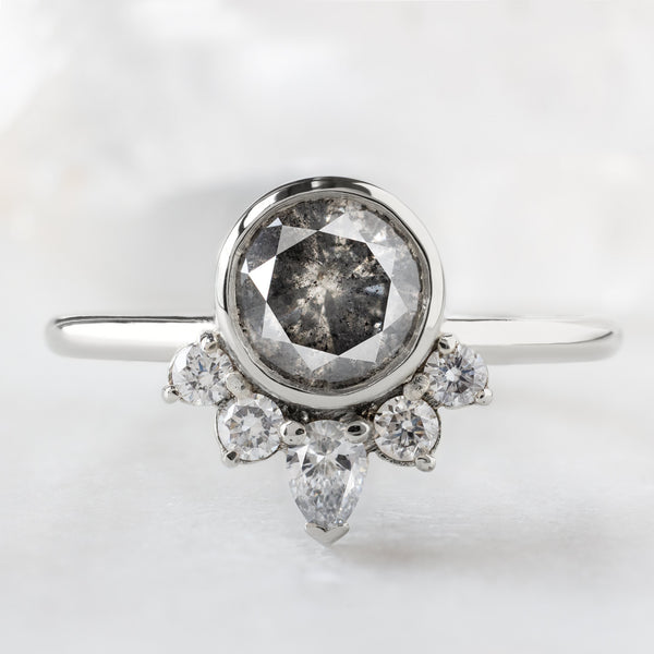 Alexis Russell  Engagement Rings The Aster Ring | with a 1.19ct Round Salt and Pepper Diamond in 14K White Gold