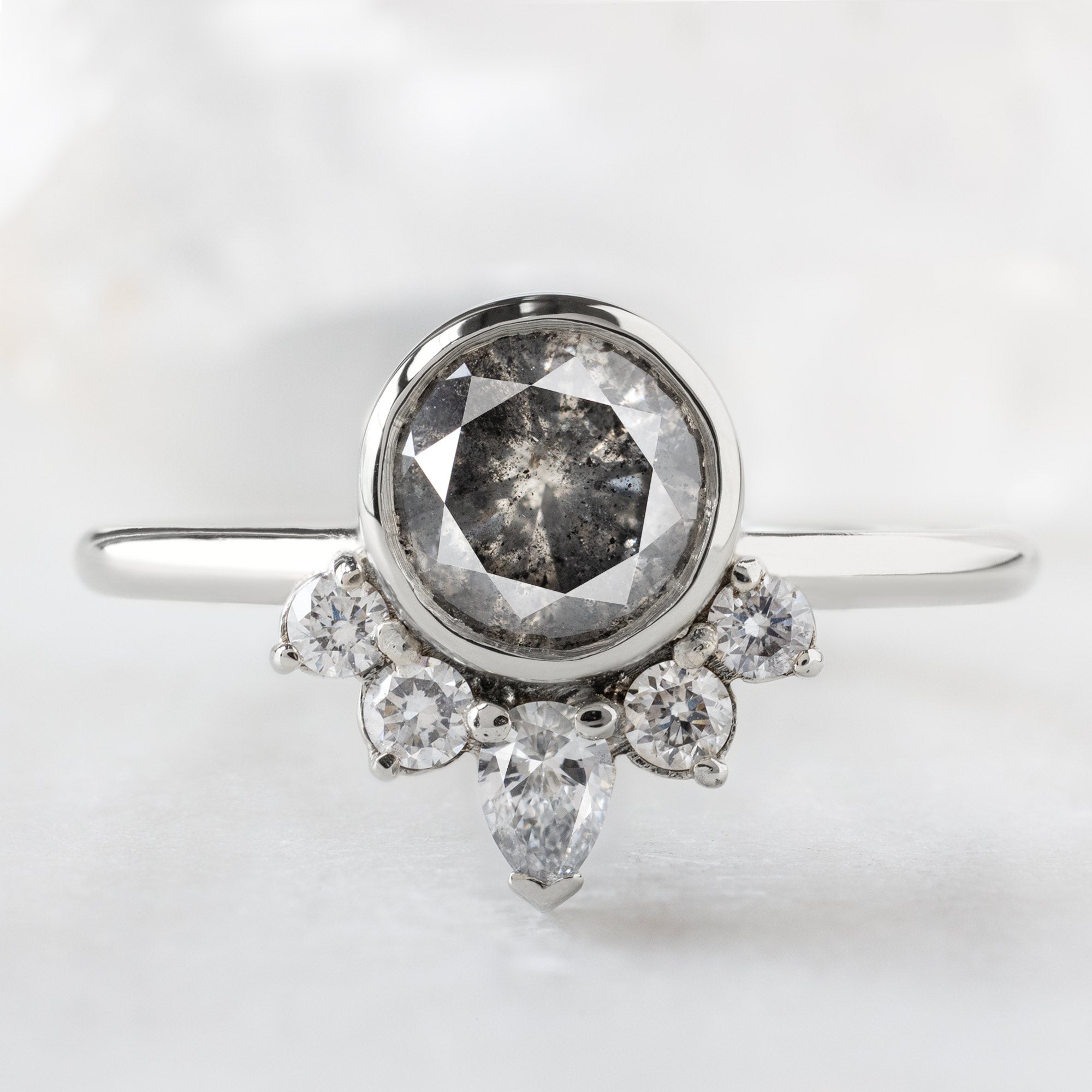 Alexis Russell  Engagement Rings The Aster Ring | with a 1.19ct Round Salt and Pepper Diamond in 14K White Gold