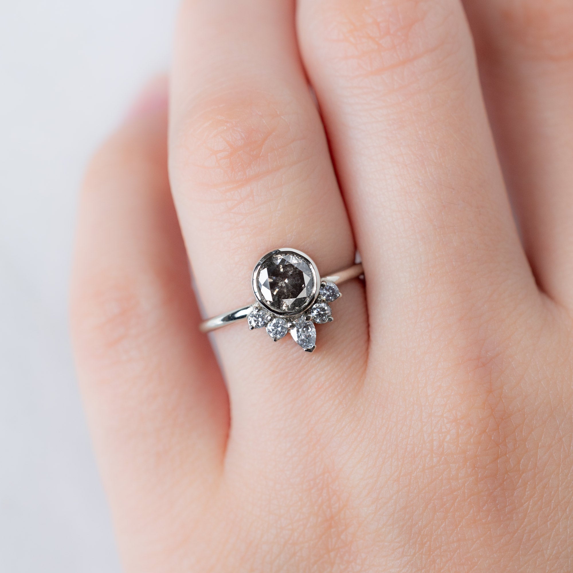 Alexis Russell  Engagement Rings The Aster Ring | with a 1.19ct Round Salt and Pepper Diamond in 14K White Gold