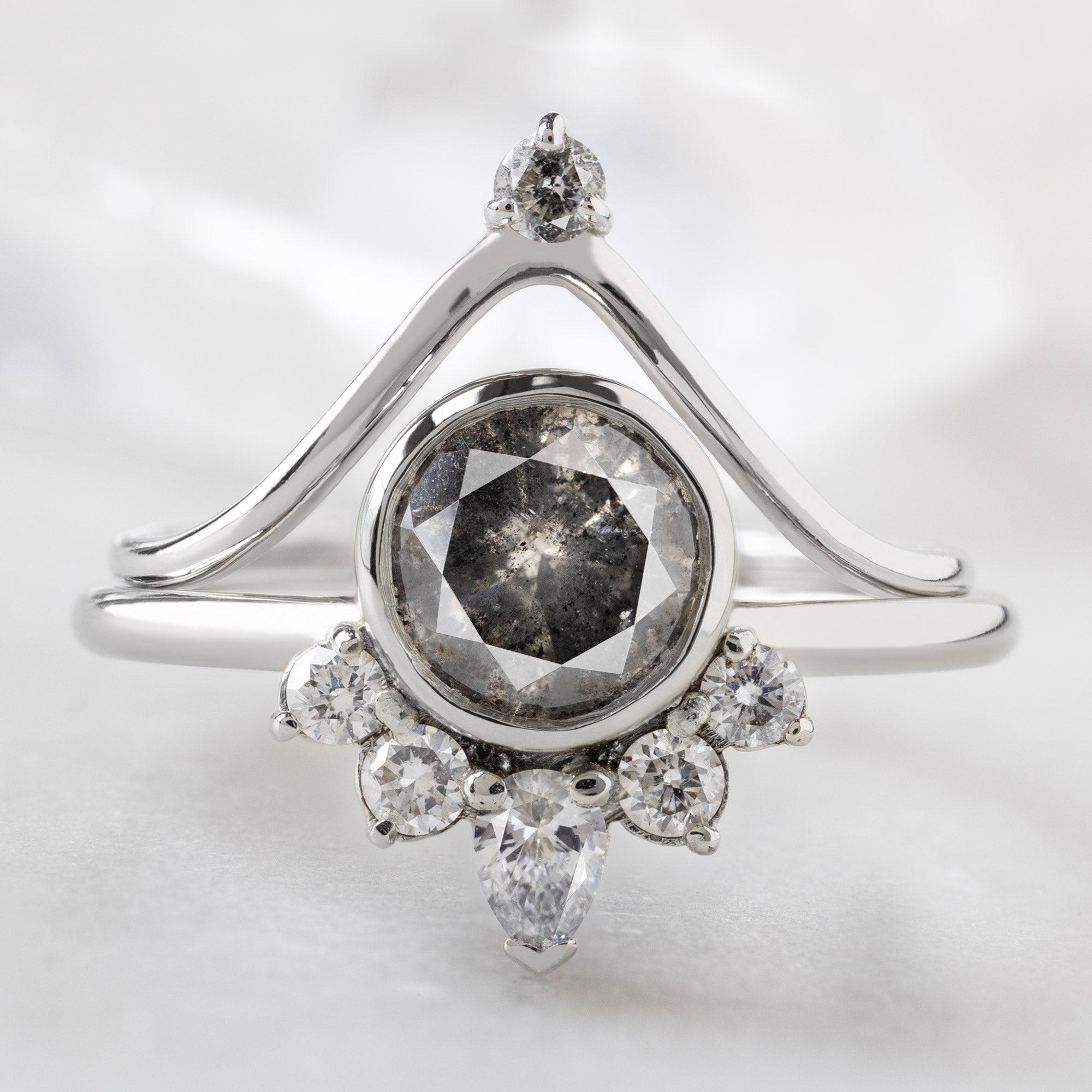 Alexis Russell  Engagement Rings The Aster Ring | with a 1.19ct Round Salt and Pepper Diamond in 14K White Gold