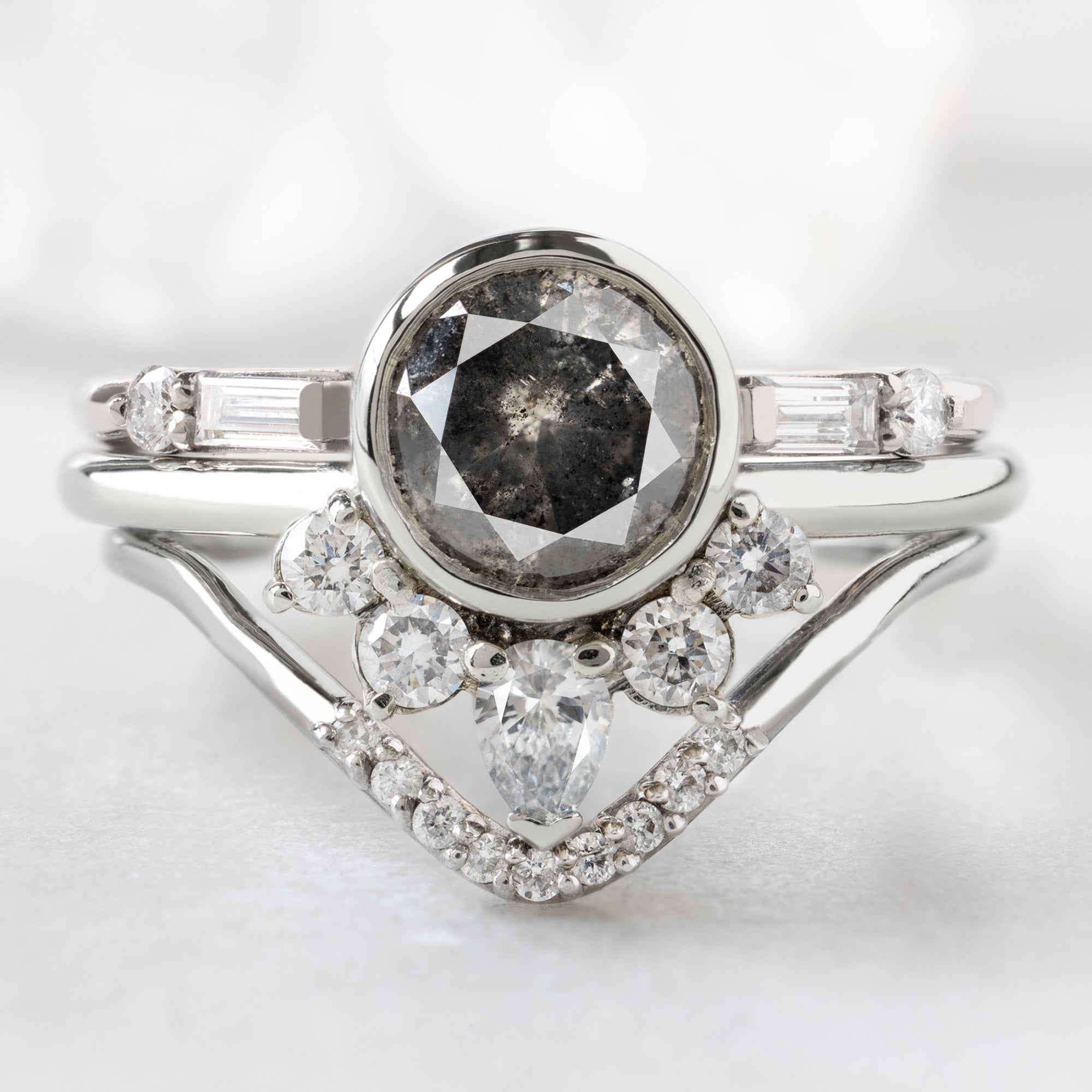 buy:the-luxe-open-cuff-white-baguette-diamond-stacking-band-yellow-rose-or-white-gold,the-aster-ring-1-19ct-round-salt-and-pepper-diamond-in-14k-white-gold,white-diamond-pave-peak-stacking-band-14k-or-18k-yellow-gold