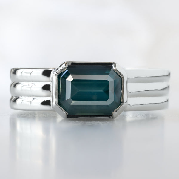 Alexis Russell  Engagement Rings The Stratum Ring | with a 2ct Emerald Cut Blue Sapphire in 14K White Gold