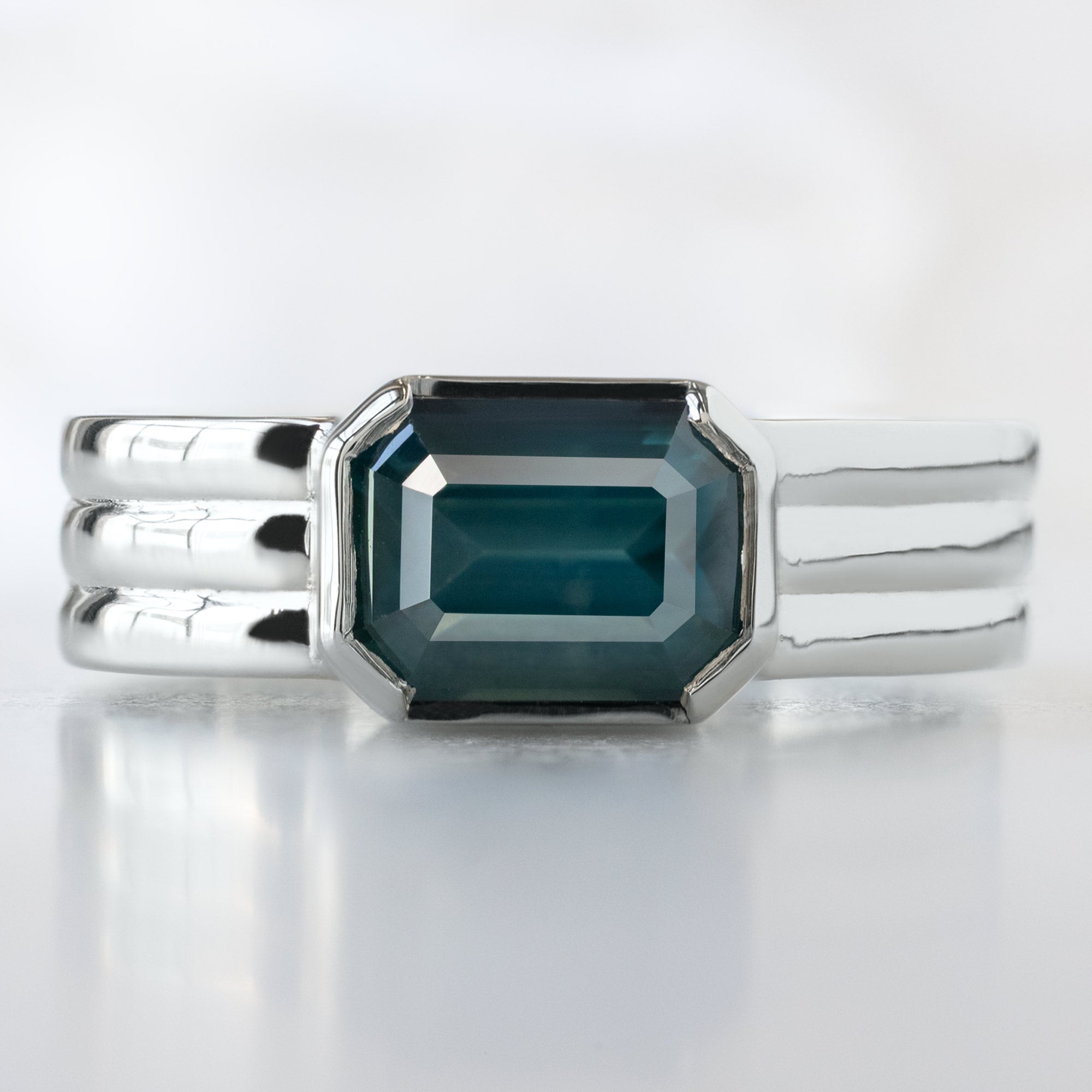 Alexis Russell  Engagement Rings The Stratum Ring | with a 2ct Emerald Cut Blue Sapphire in 14K White Gold
