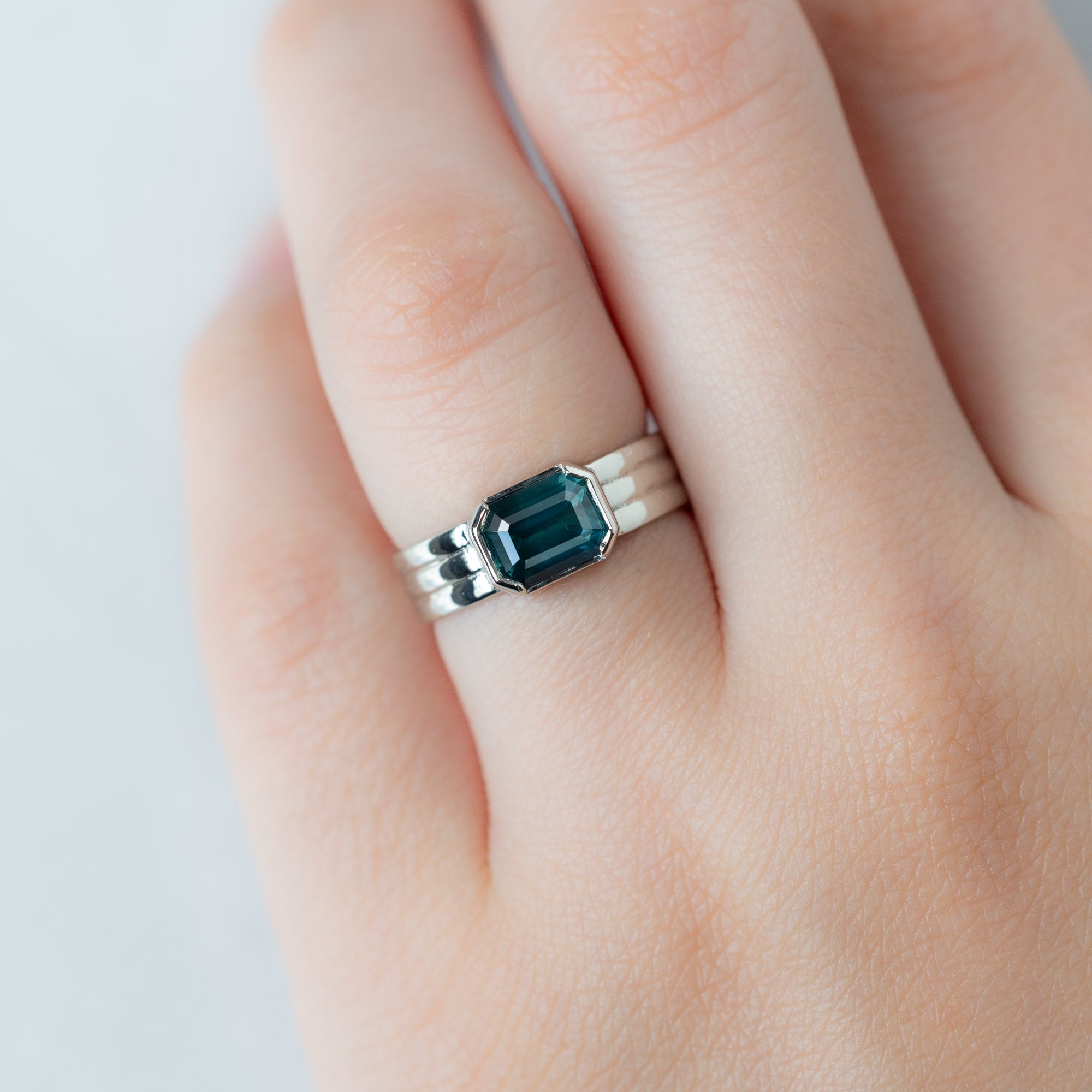 Alexis Russell  Engagement Rings The Stratum Ring | with a 2ct Emerald Cut Blue Sapphire in 14K White Gold