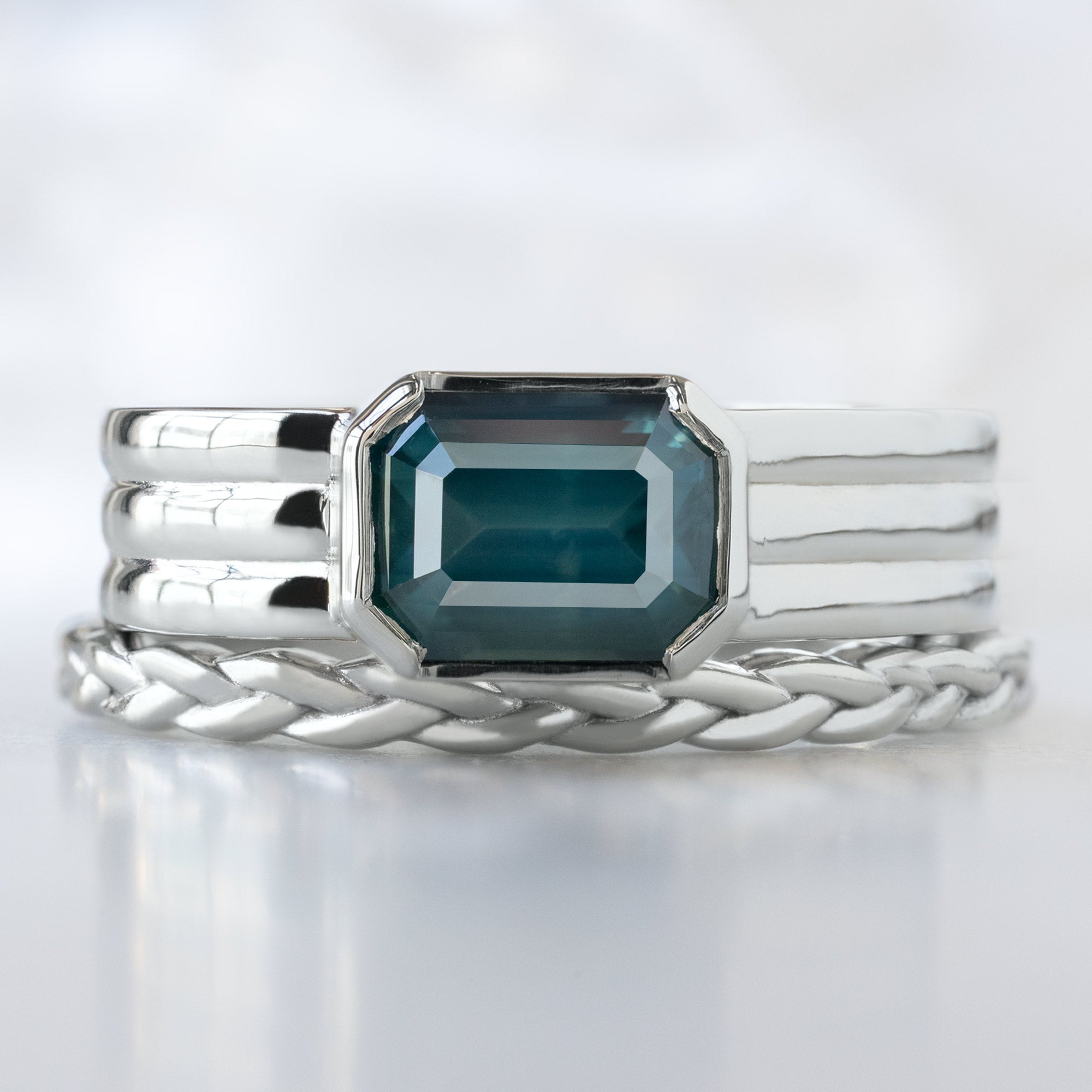 Alexis Russell  Engagement Rings The Stratum Ring | with a 2ct Emerald Cut Blue Sapphire in 14K White Gold