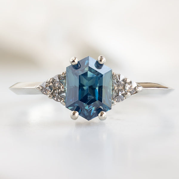 Alexis Russell  Engagement Rings The Ivy Ring | with a 1.08ct Hexagon Blue Sapphire in 14K White Gold