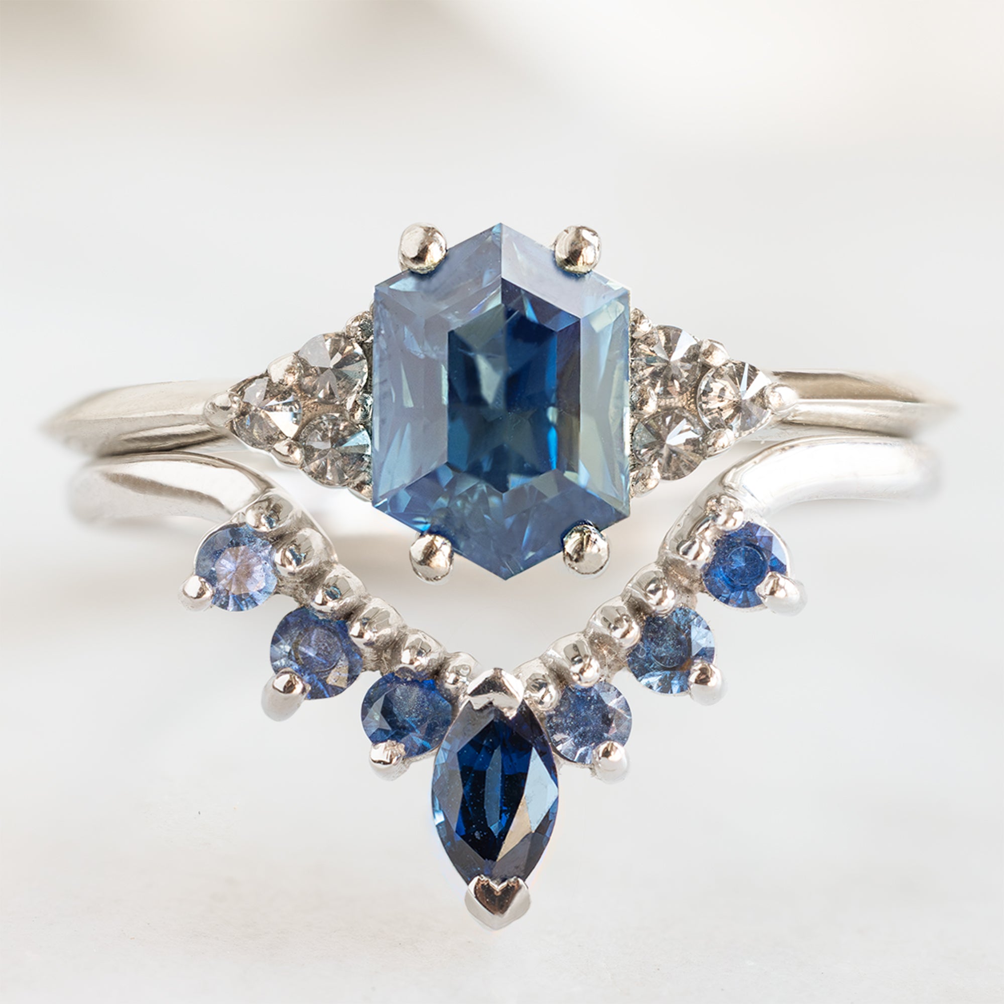 Alexis Russell  Engagement Rings The Ivy Ring | with a 1.08ct Hexagon Blue Sapphire in 14K White Gold