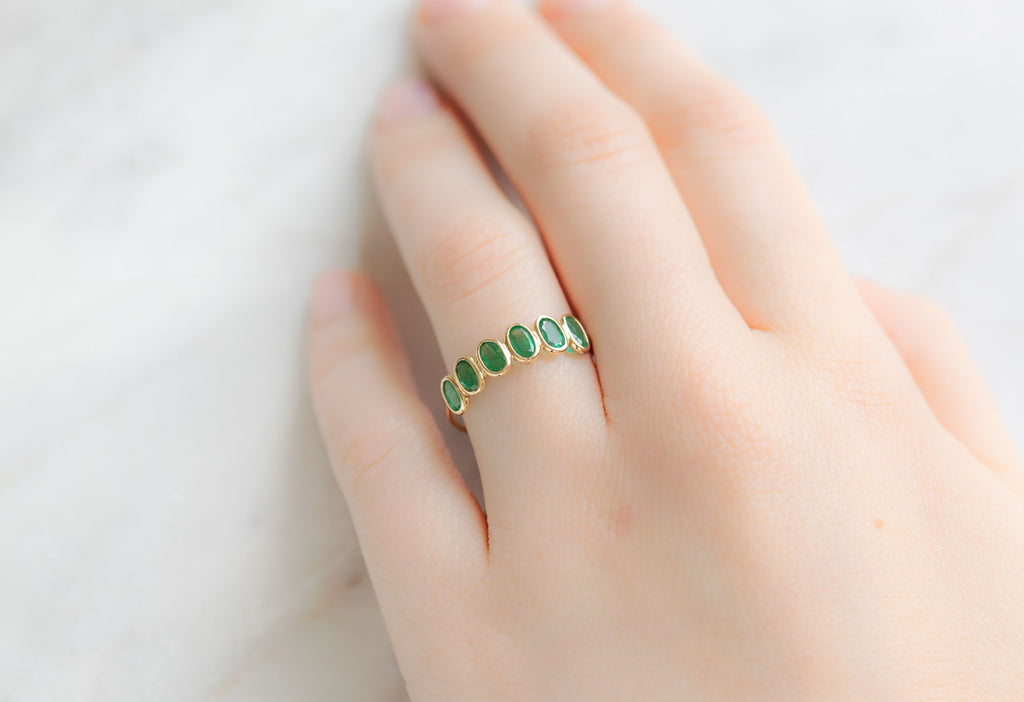 Emerald Gemstone Eternity Ring on Model