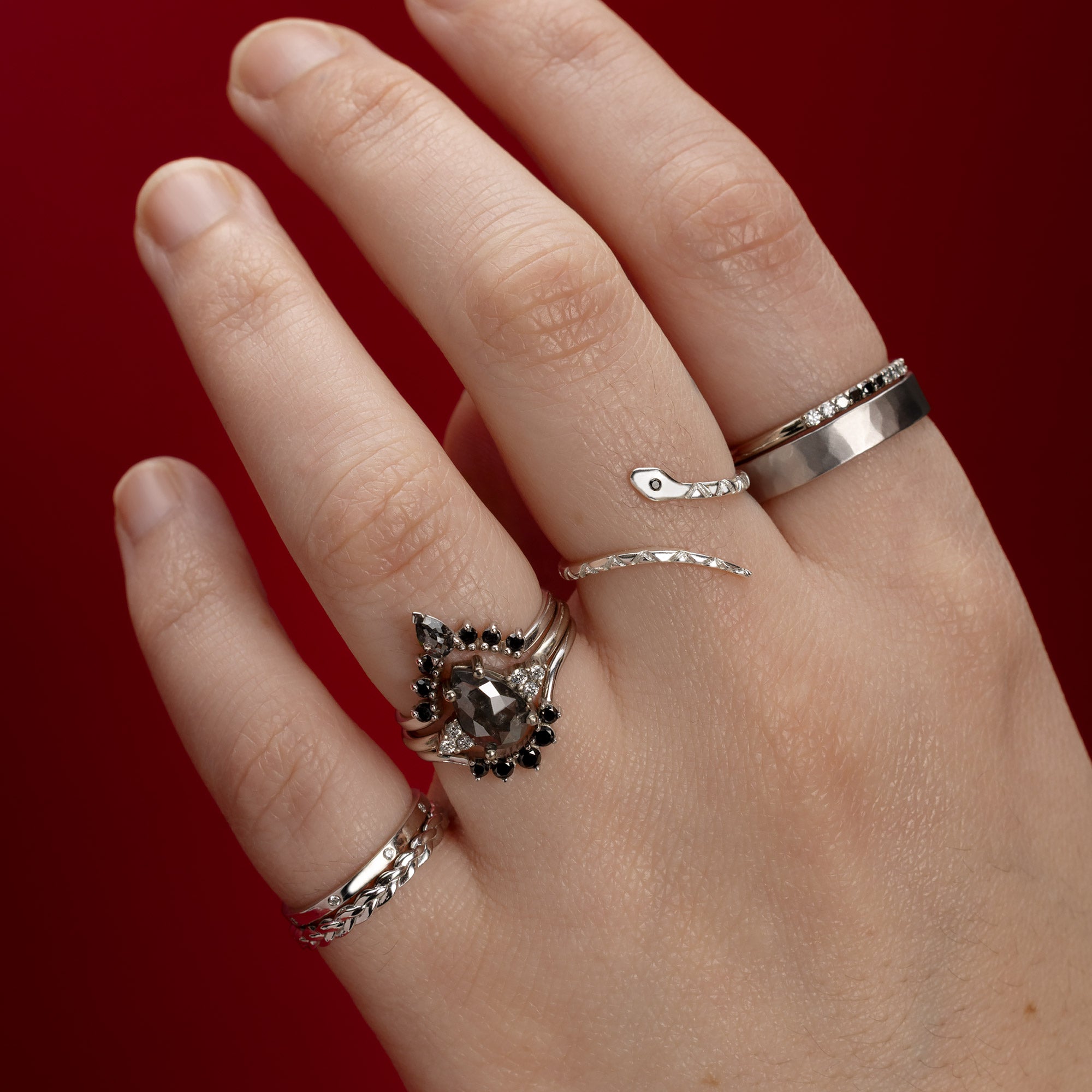 The Black Diamond Serpent Ring | Sterling Silver
