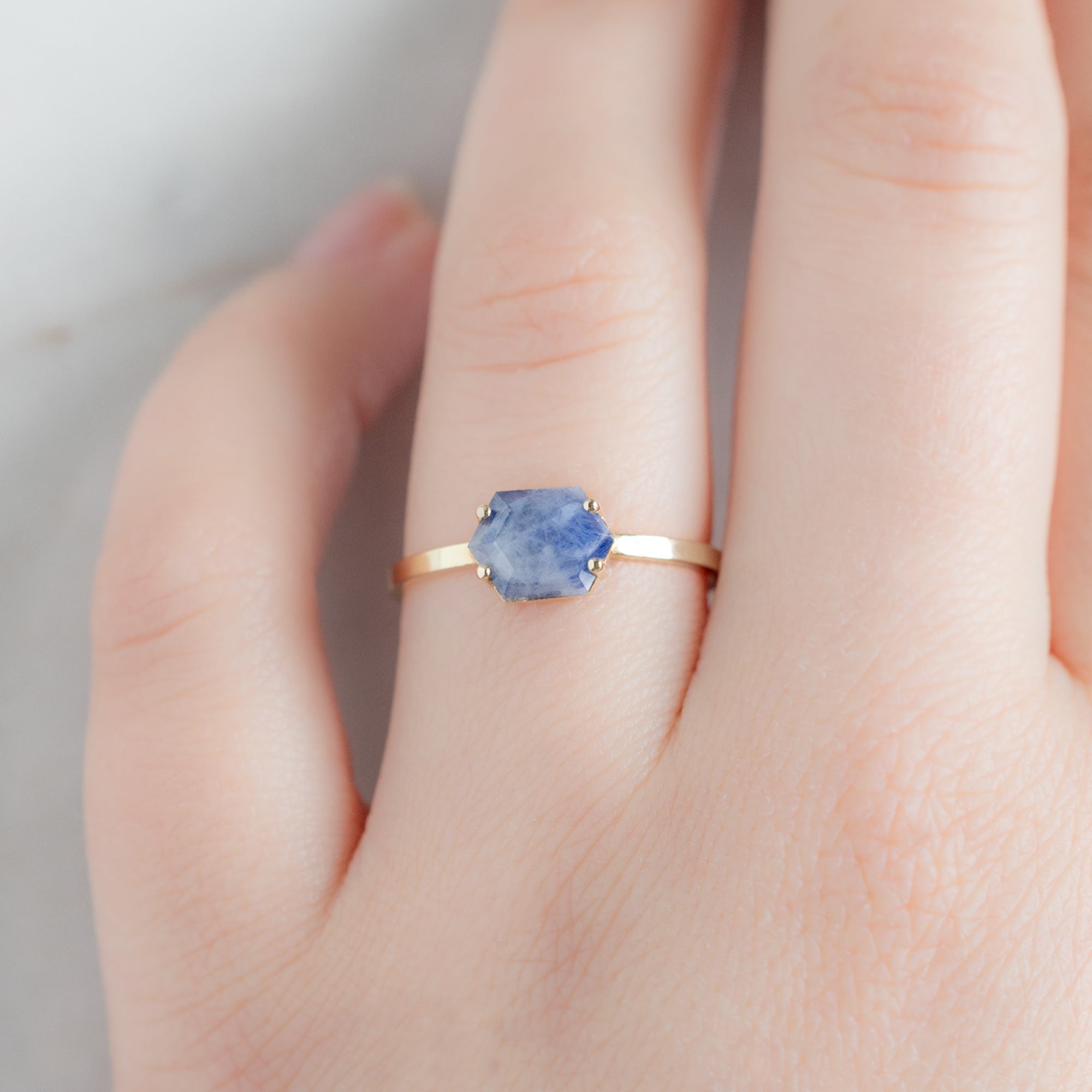 The Raw Sapphire Hexagon Ring | Yellow, Rose, White or Sterling Silver