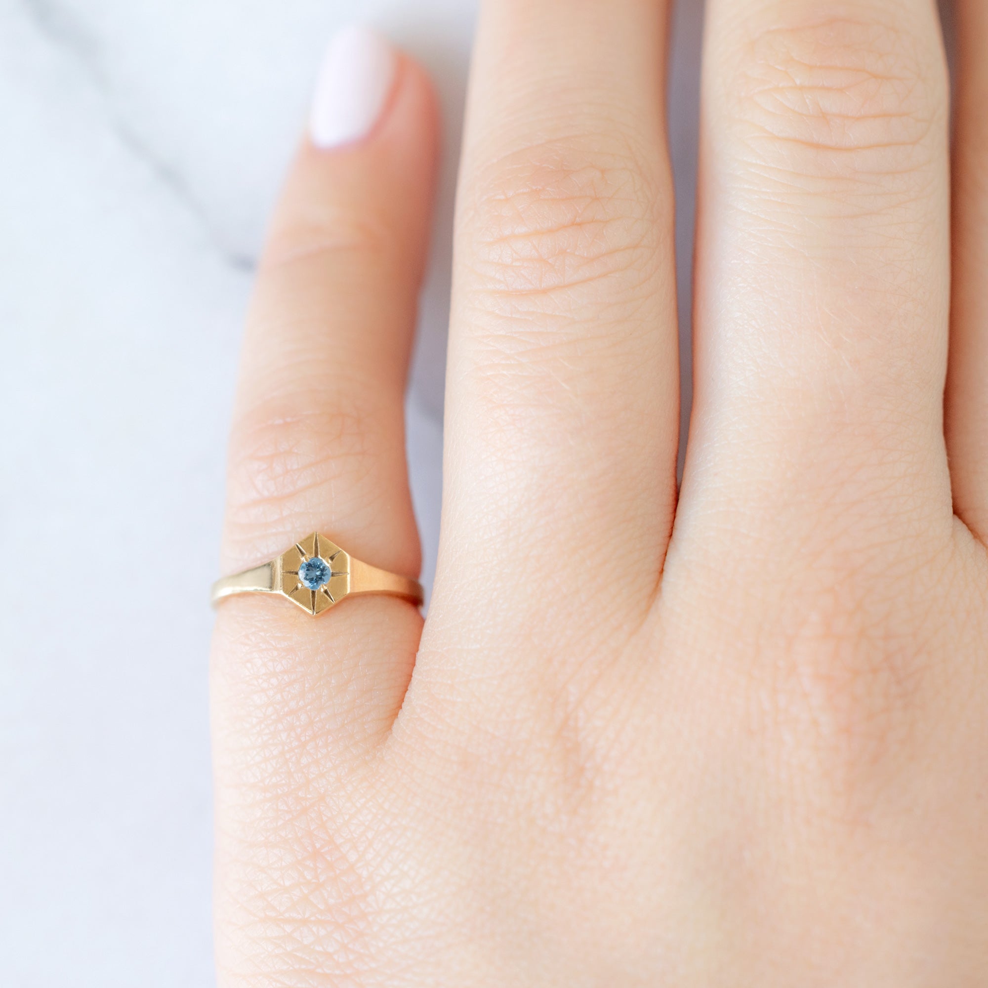 Custom Aquamarine Birthstone Signet Ring | Yellow, Rose or White Gold