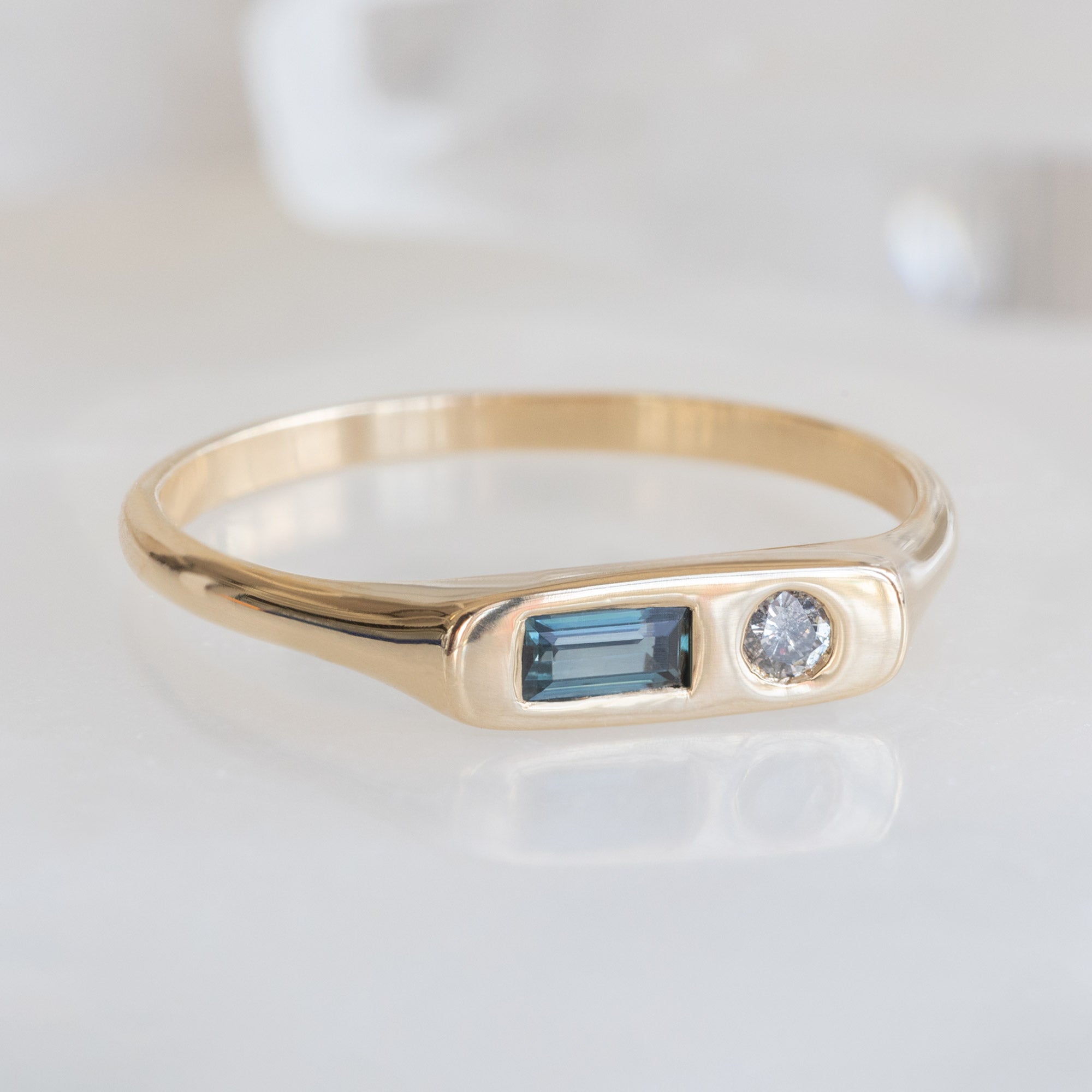 The Asymmetrical Sapphire + Diamond Signet Ring | Yellow Gold