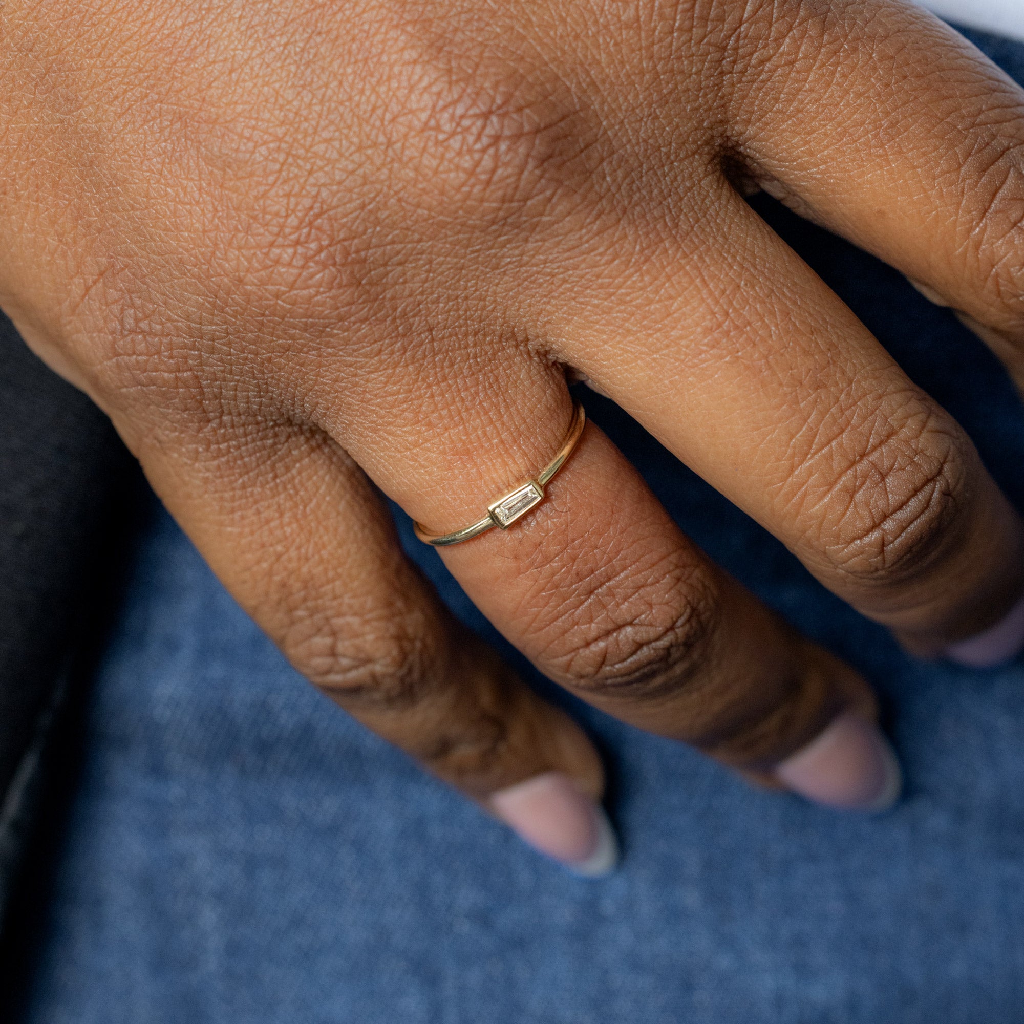 Baguette Diamond Stacking Ring | Yellow Gold