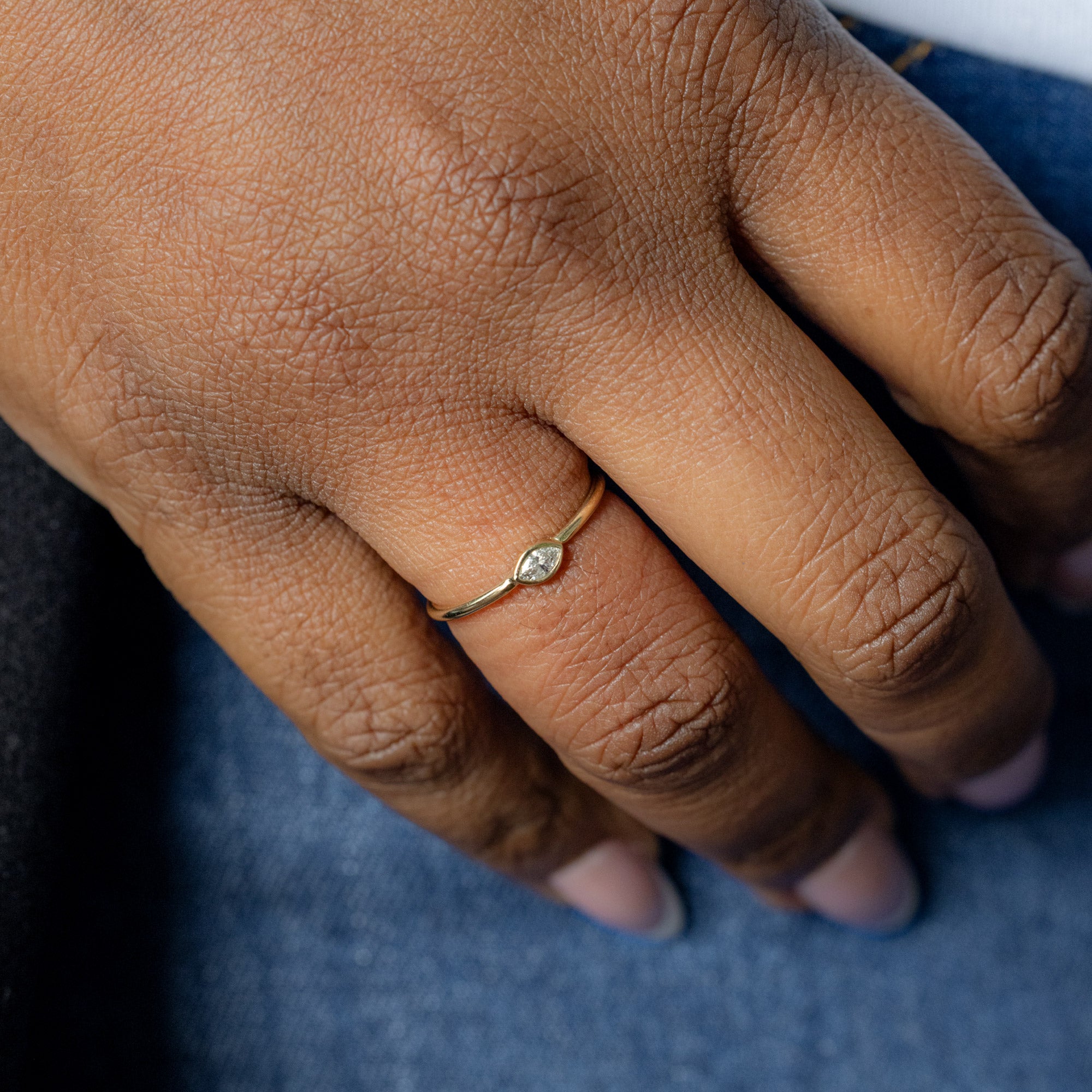Marquise Diamond Stacking Ring | Yellow Gold