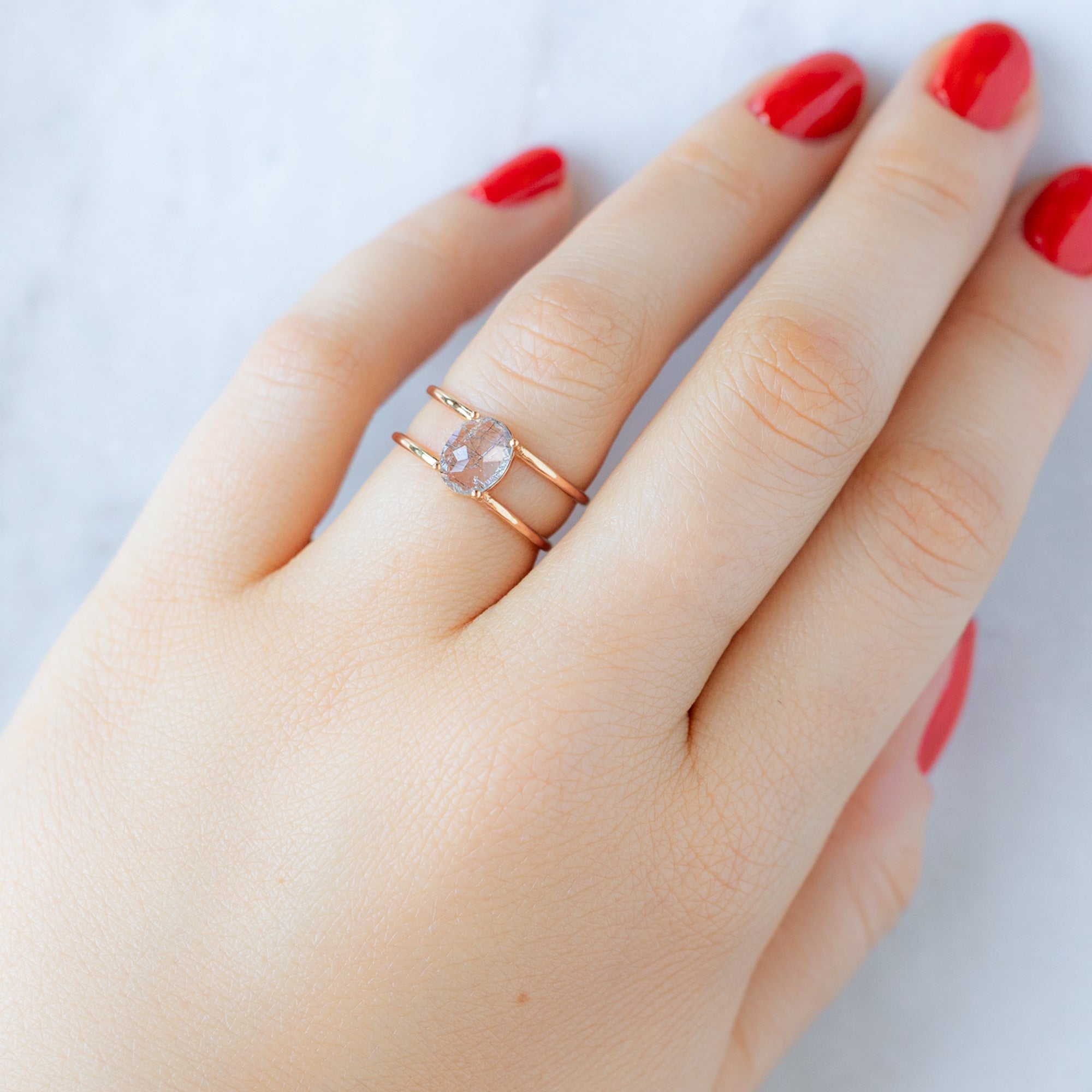 The Tourmaline in Quartz Cage Ring | Yellow, Rose, White or Sterling Silver