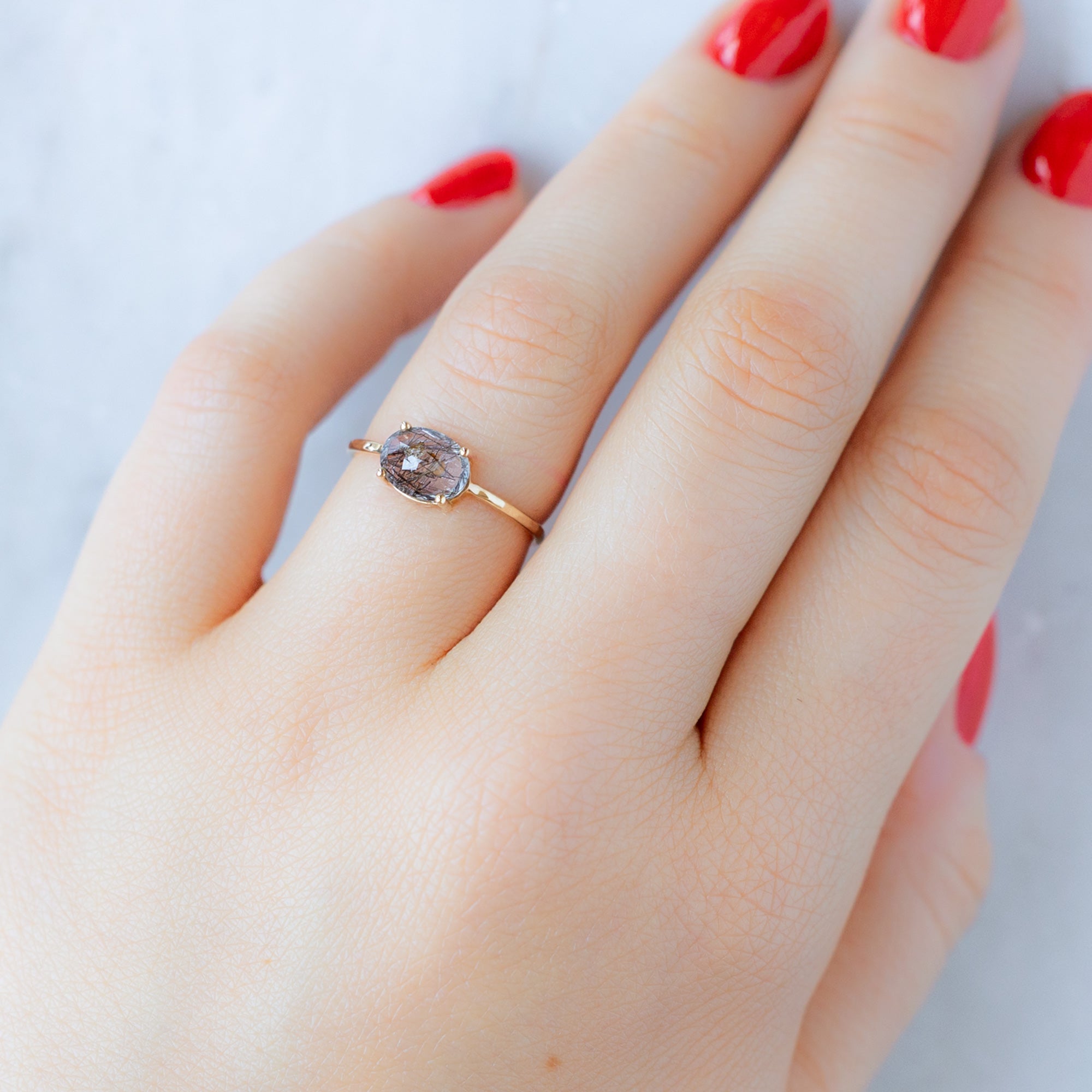 The Tourmaline in Quartz Ring | Yellow, Rose, White or Sterling Silver