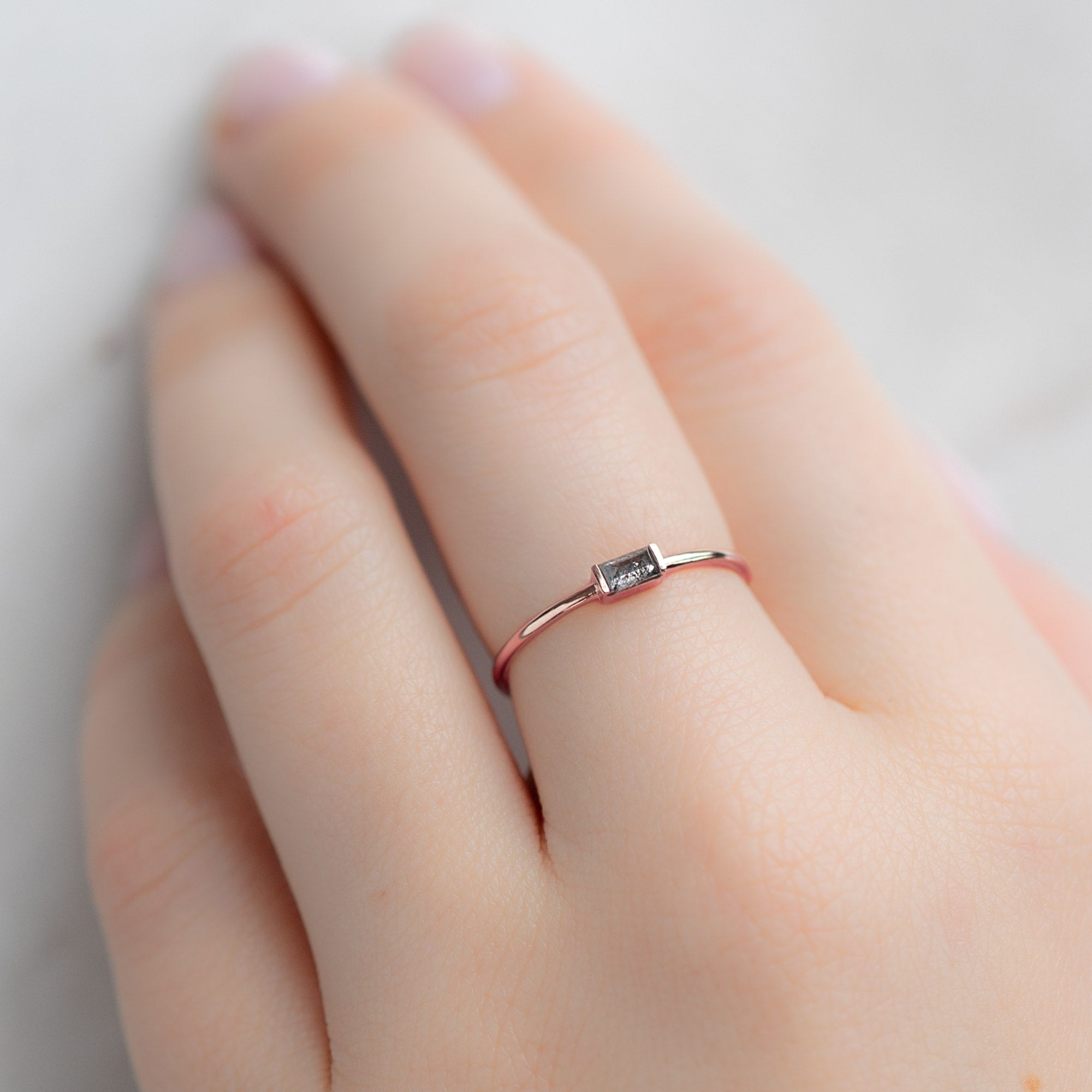 The Baguette Salt and Pepper Diamond Line Ring | Yellow, Rose or White Gold