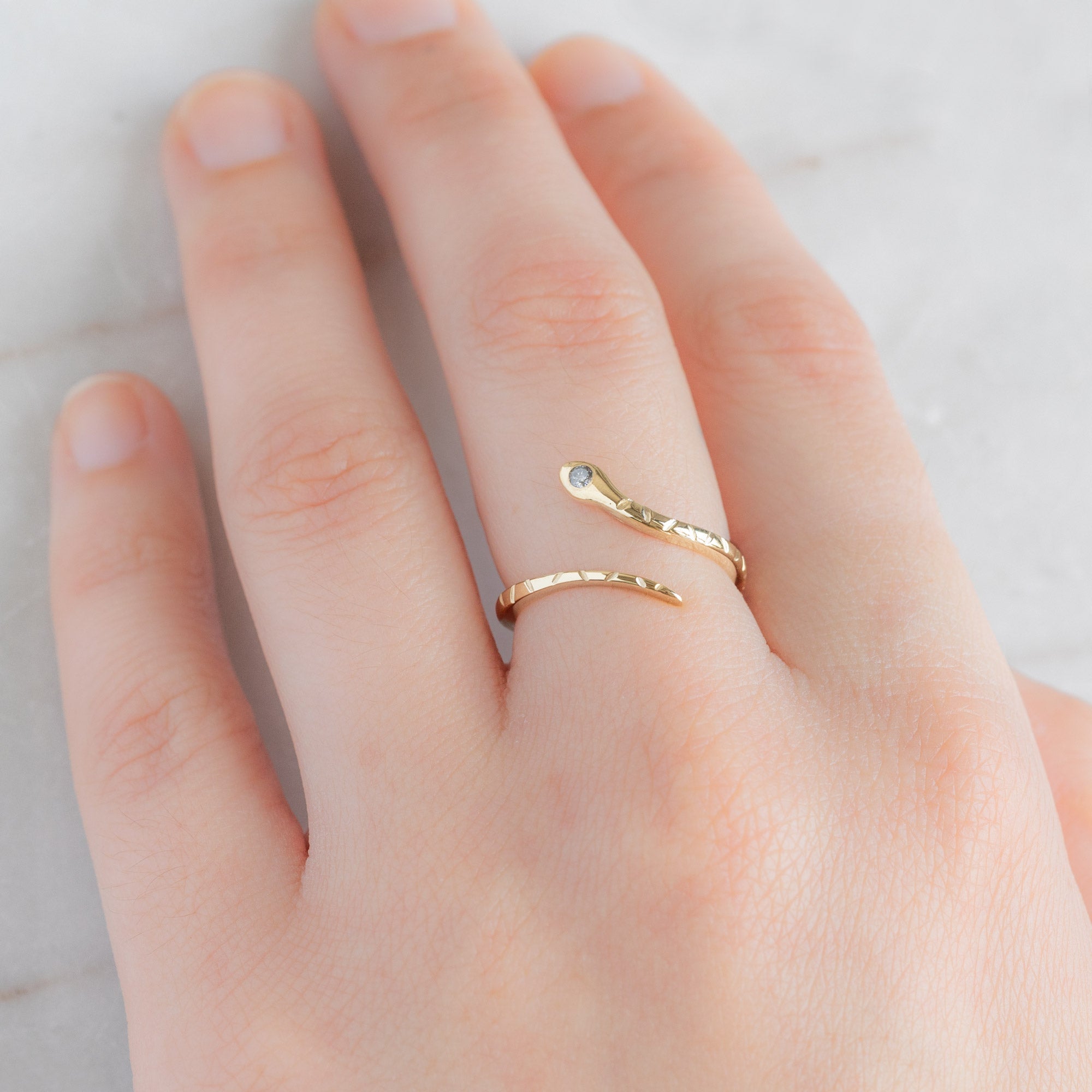 The Salt and Pepper Diamond Serpent Ring | Yellow, Rose or White Gold