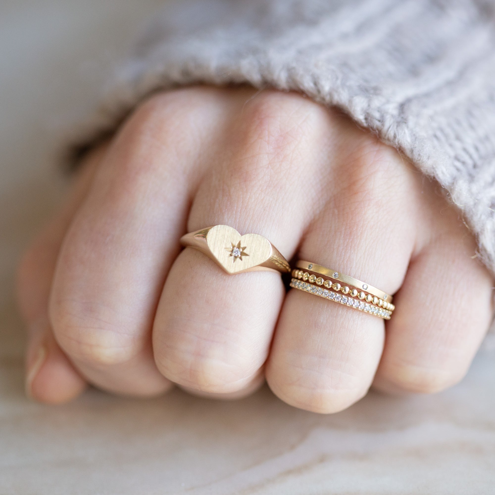 The Sweetheart White Diamond Signet Ring | Yellow, Rose, White or Sterling Silver