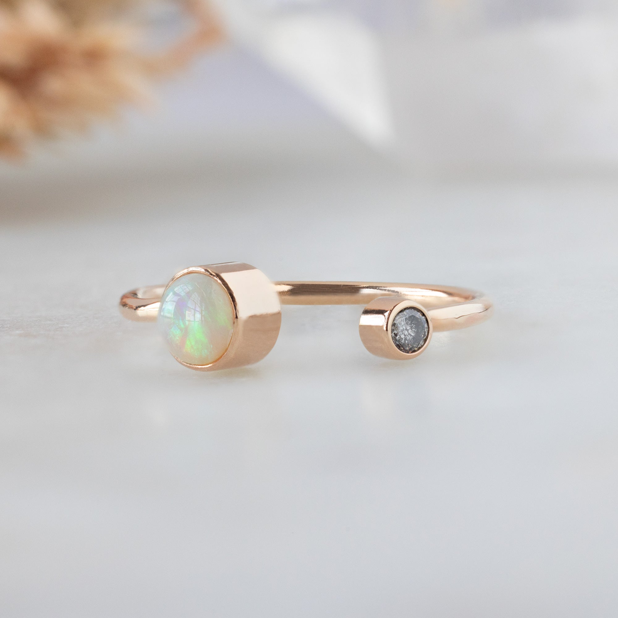 The Open Cuff Opal + Diamond Ring | Yellow or Rose Gold