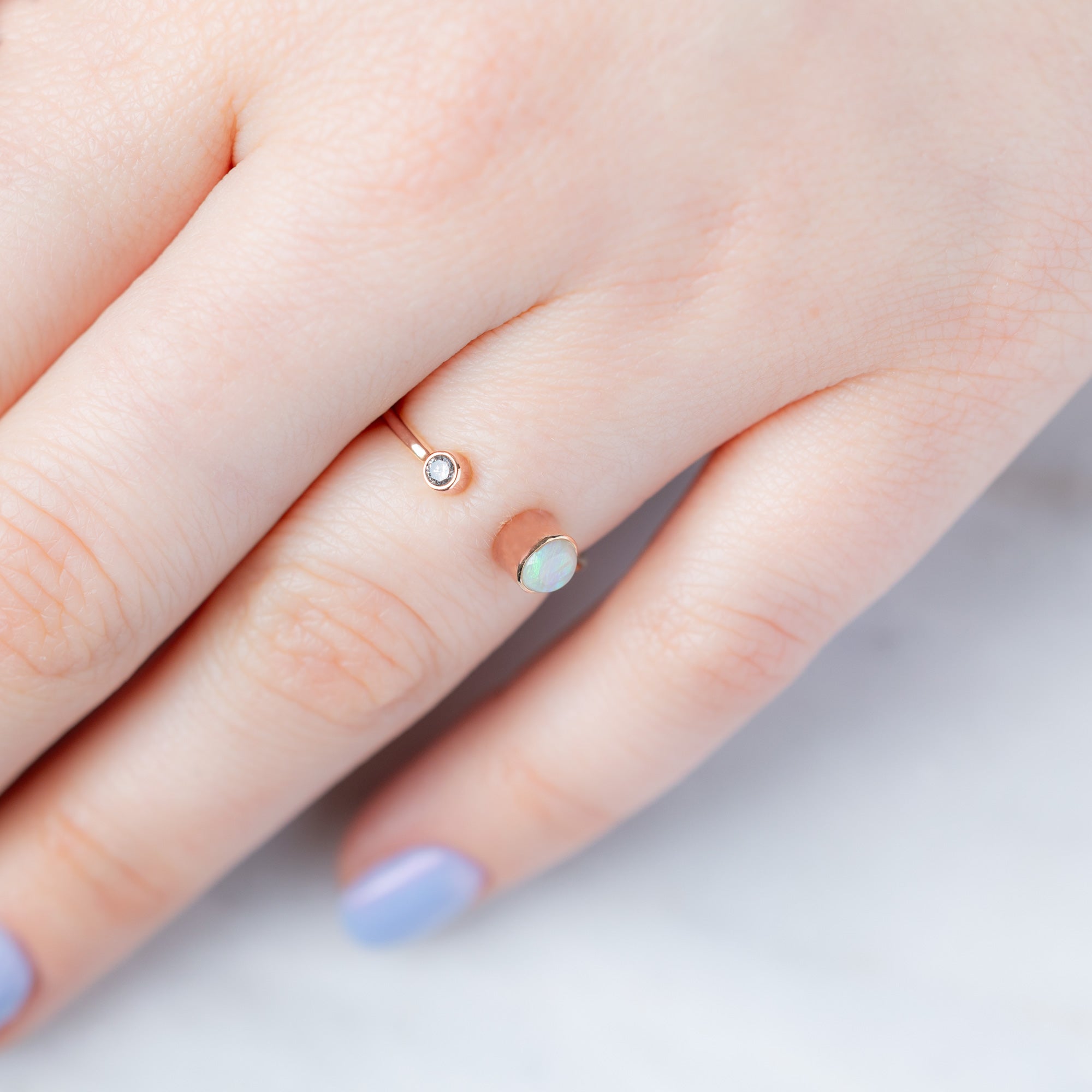 The Open Cuff Opal + Diamond Ring | Yellow or Rose Gold