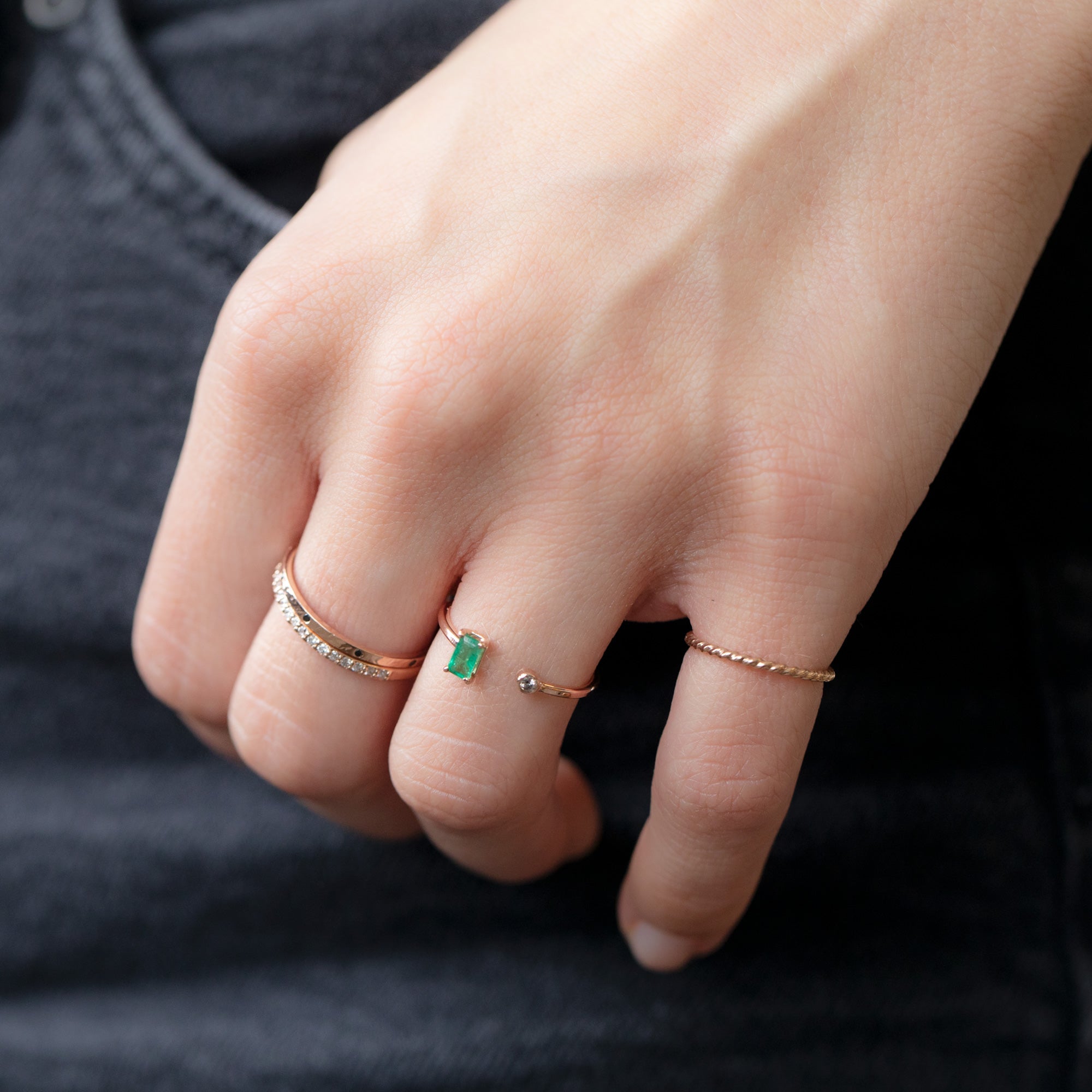 The Open Cuff Emerald + Diamond Ring | Yellow, Rose or White Gold