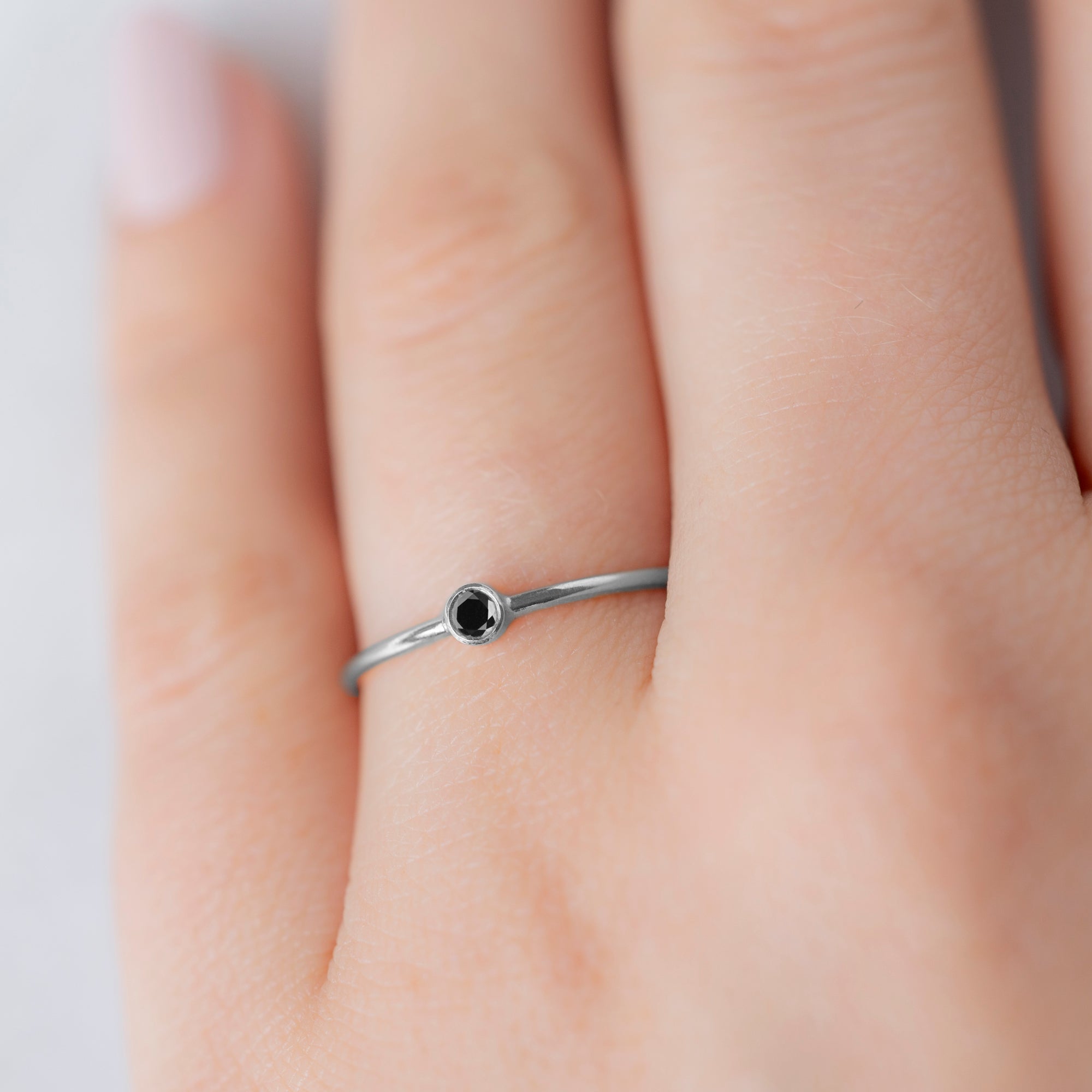 The Teensy Custom Black Diamond Stacking Ring | Yellow, Rose or White Gold