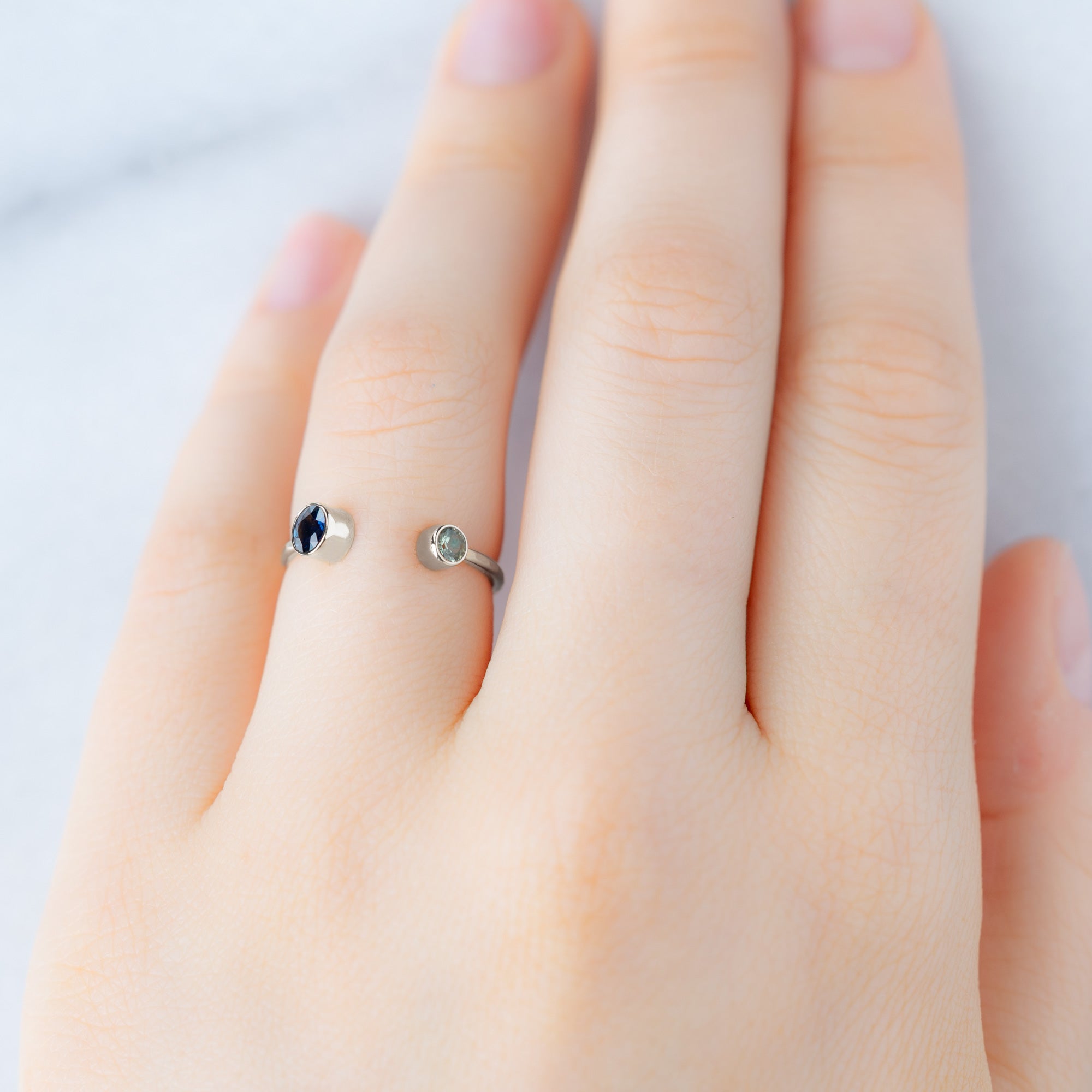 The Open Cuff Blue + Green Sapphire Ring | Yellow Gold or Sterling Silver