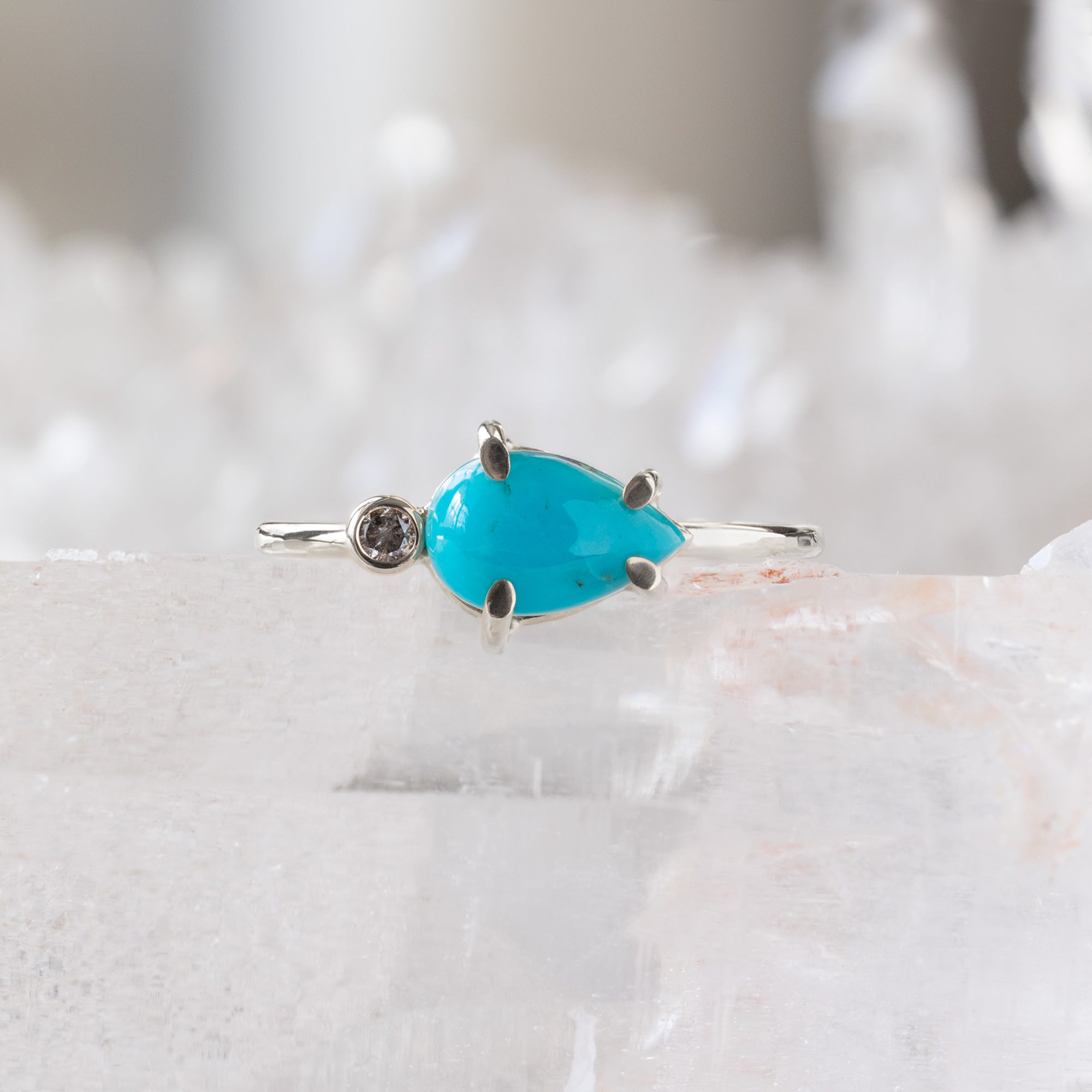 The Asymmetrical Turquoise + Diamond Ring | Yellow Rose or Sterling Silver