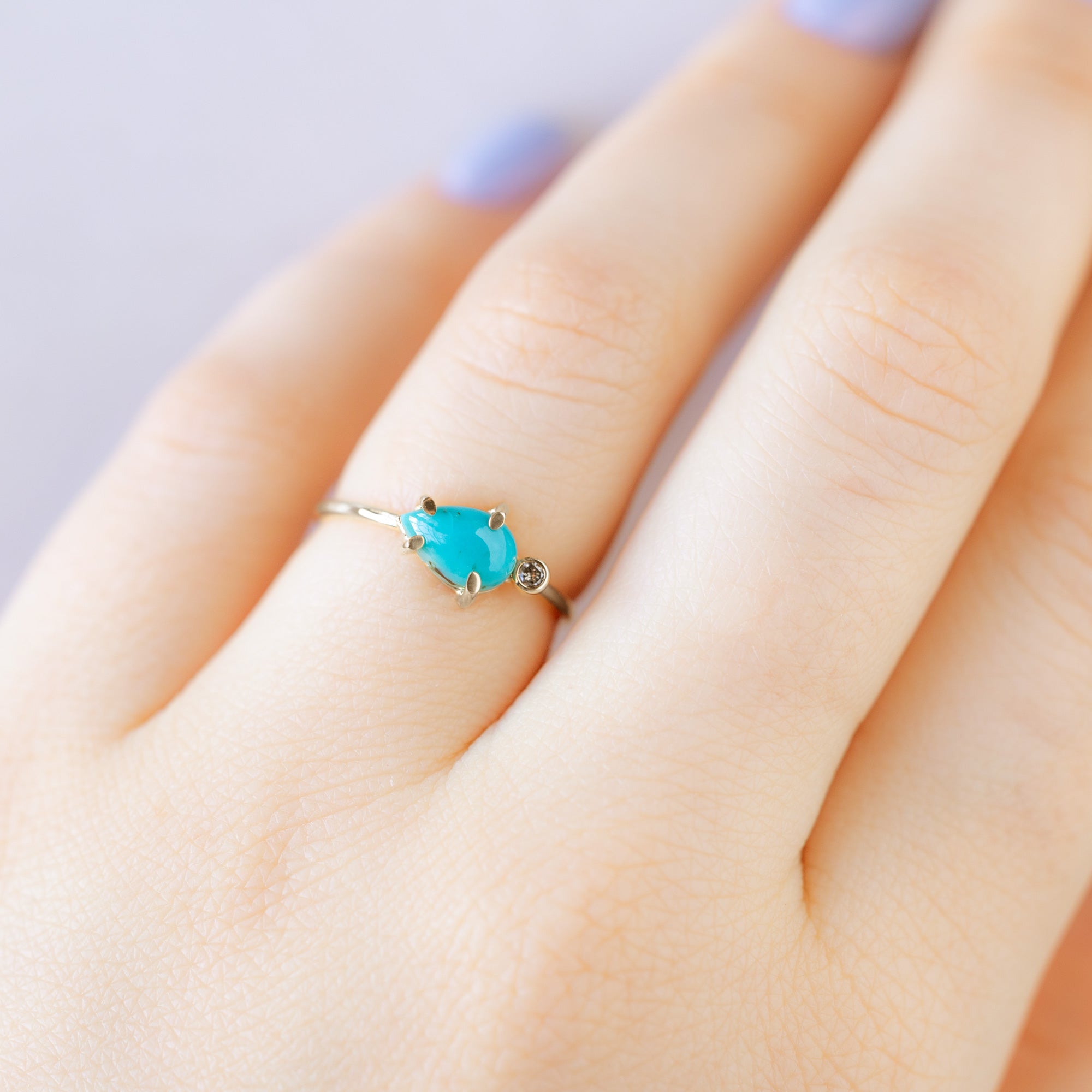 The Asymmetrical Turquoise + Diamond Ring | Yellow Rose or Sterling Silver