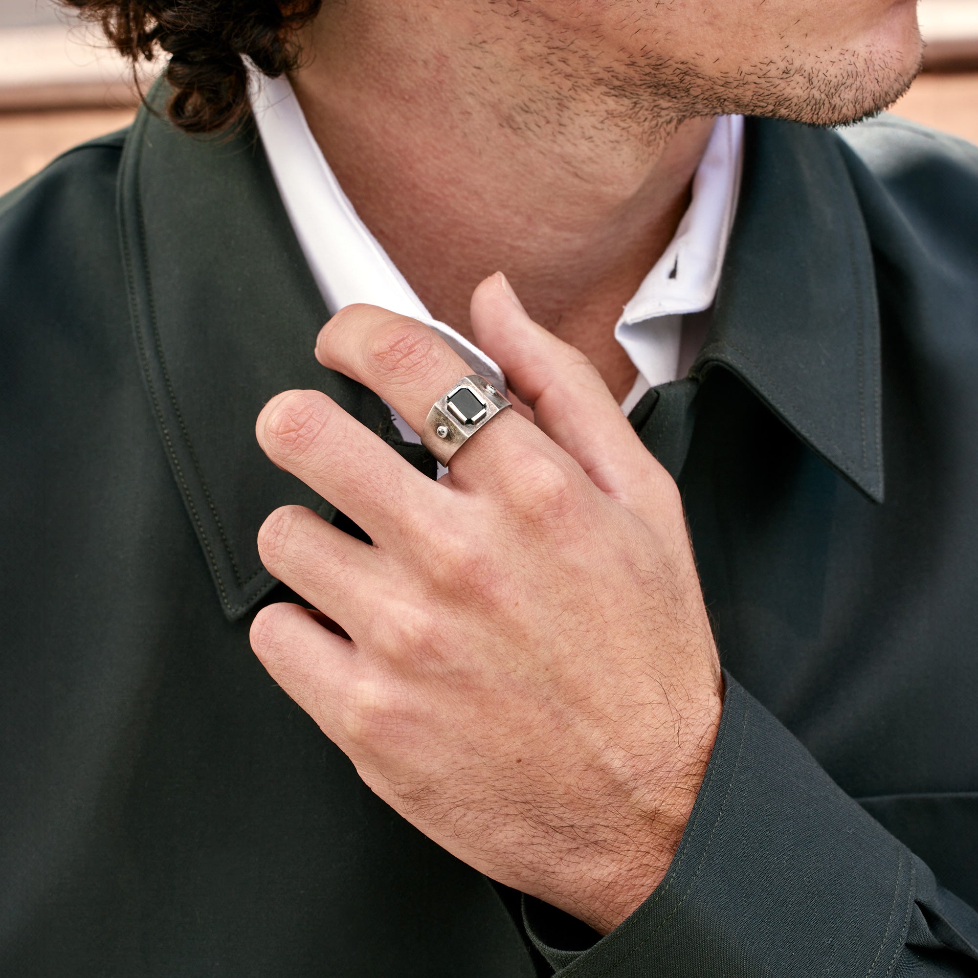 The Onyx & Diamond Signet Ring | Oxidized Sterling Silver