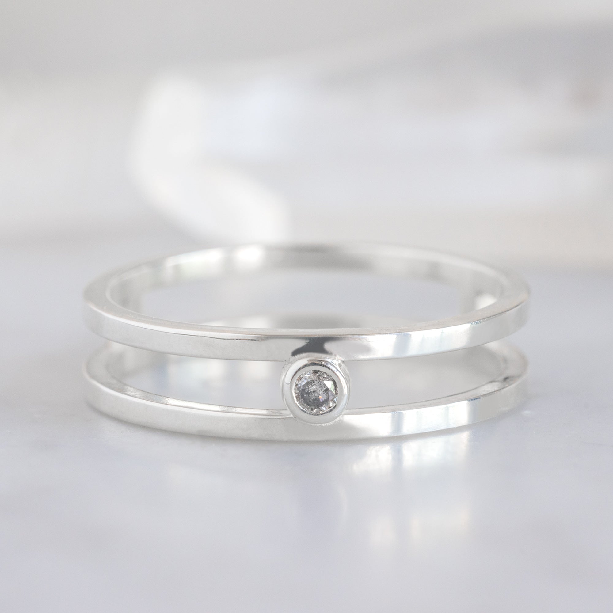 Double Band Salt and Pepper Diamond Ring | Sterling Silver