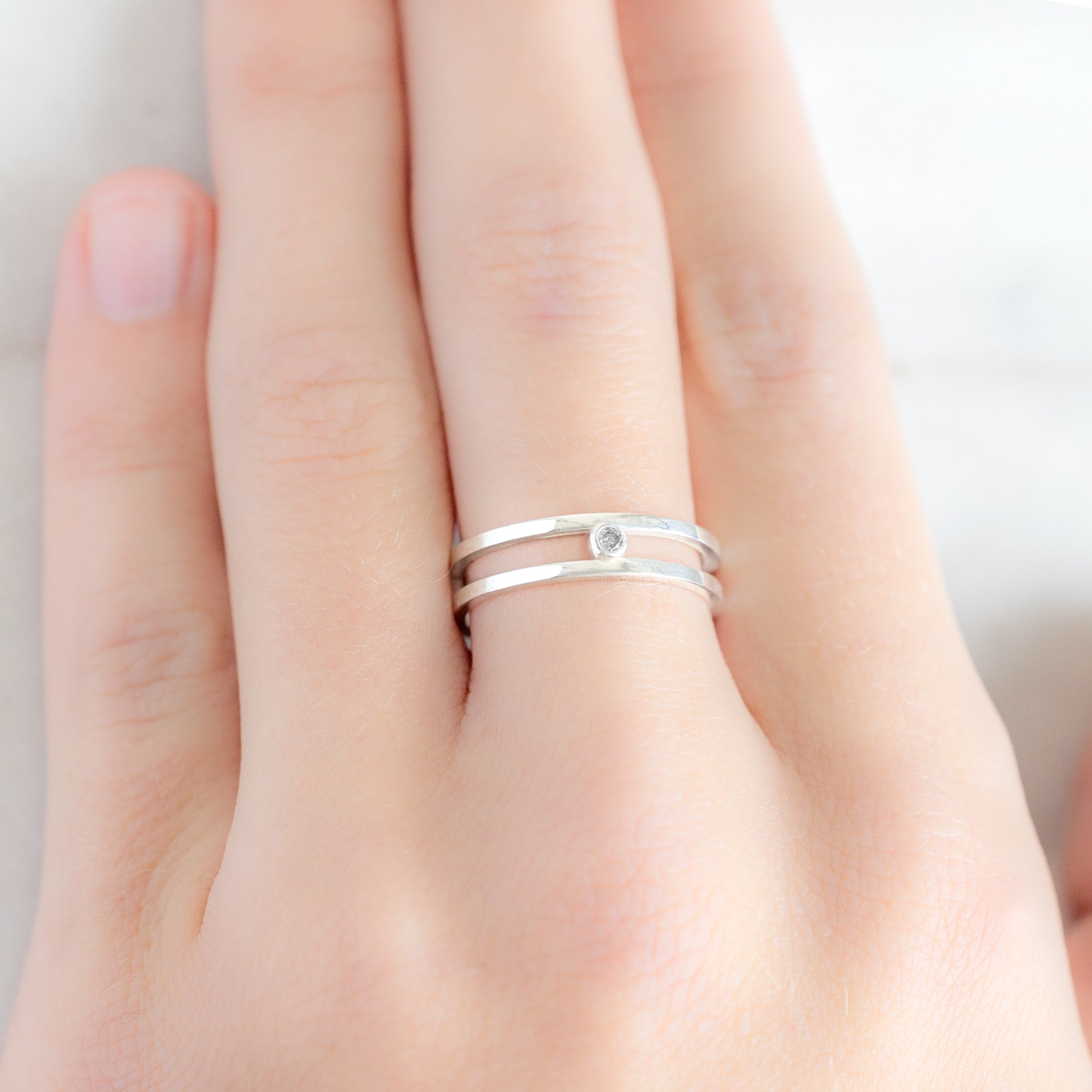 Double Band Salt and Pepper Diamond Ring | Sterling Silver