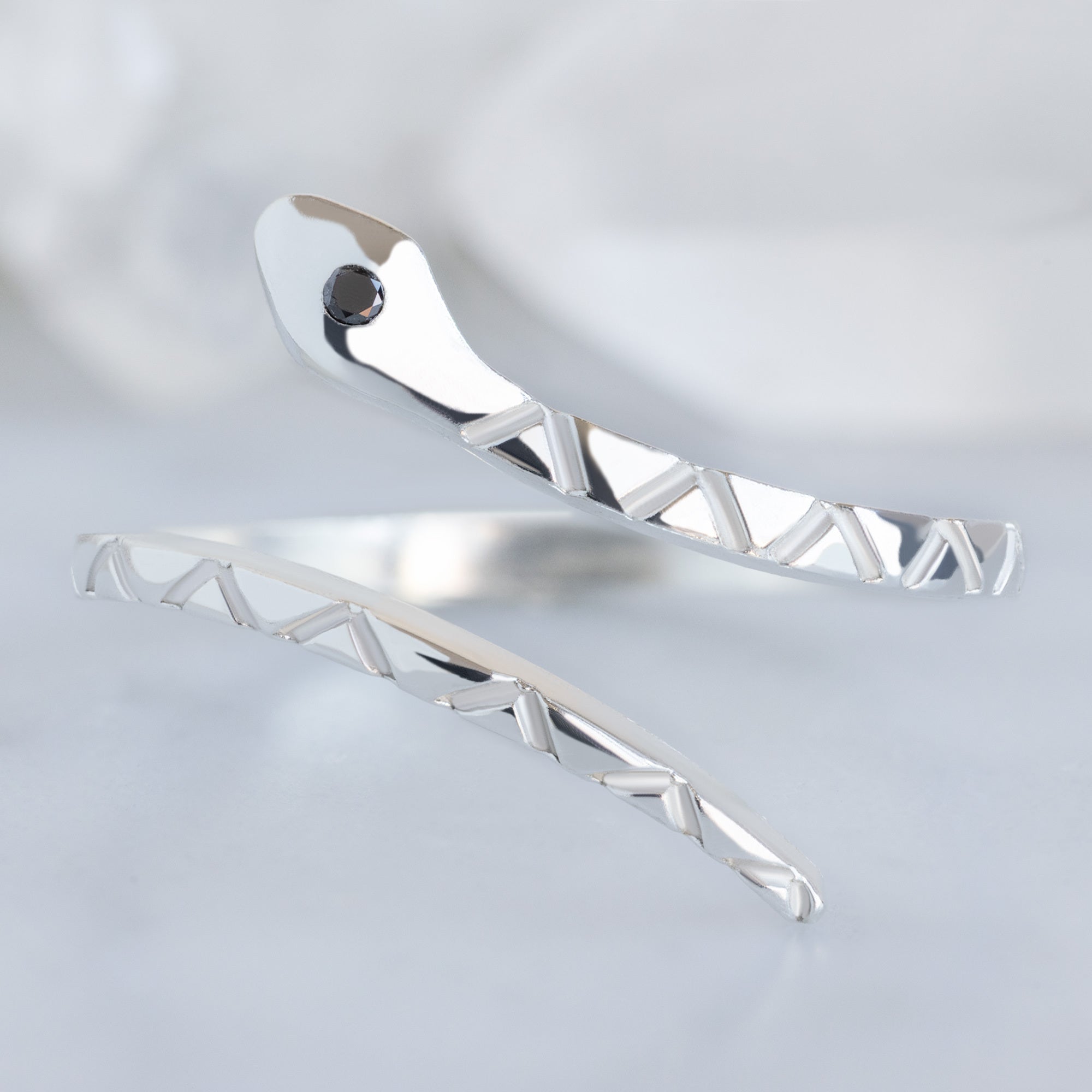 The Black Diamond Serpent Ring | Sterling Silver