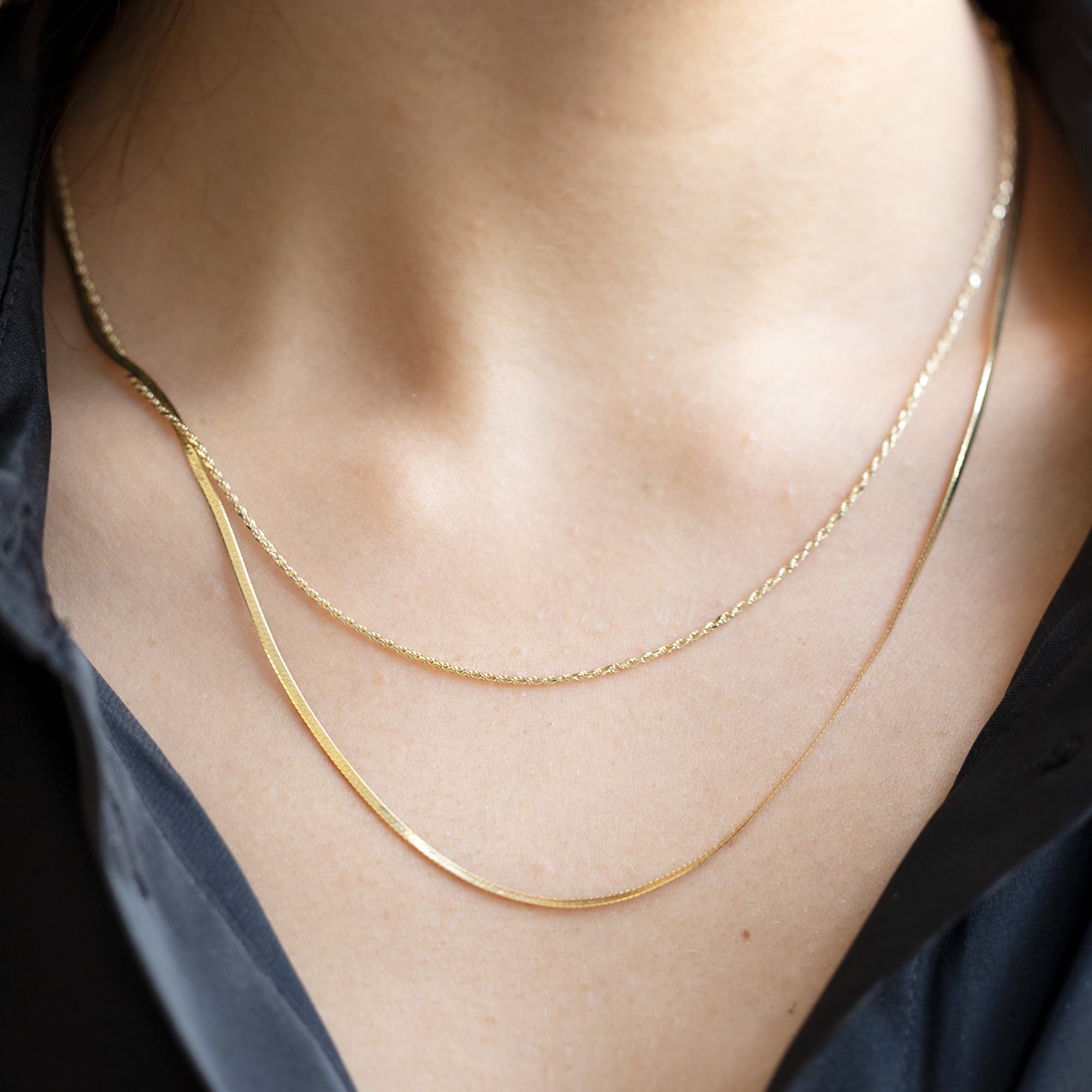 The Layering Chain Set in 14K Yellow Gold on Model