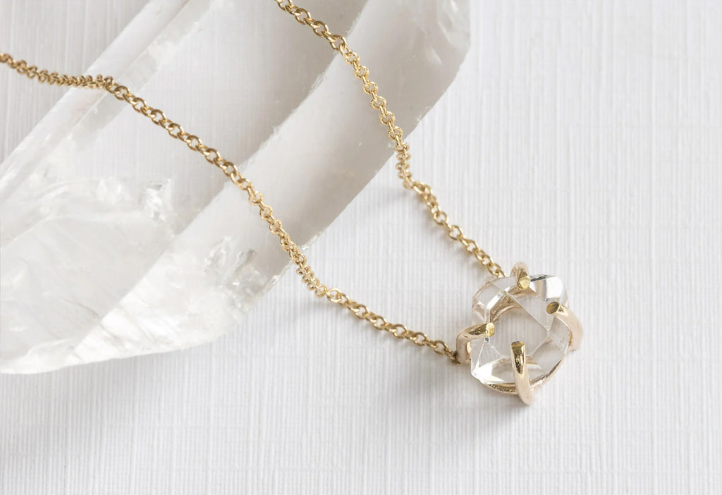 Herkimer Diamond Necklace-Yellow Gold Filled