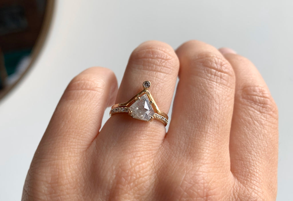 Horizon Crown Stacking Ring wit hDiamond Engagement Ring on Model